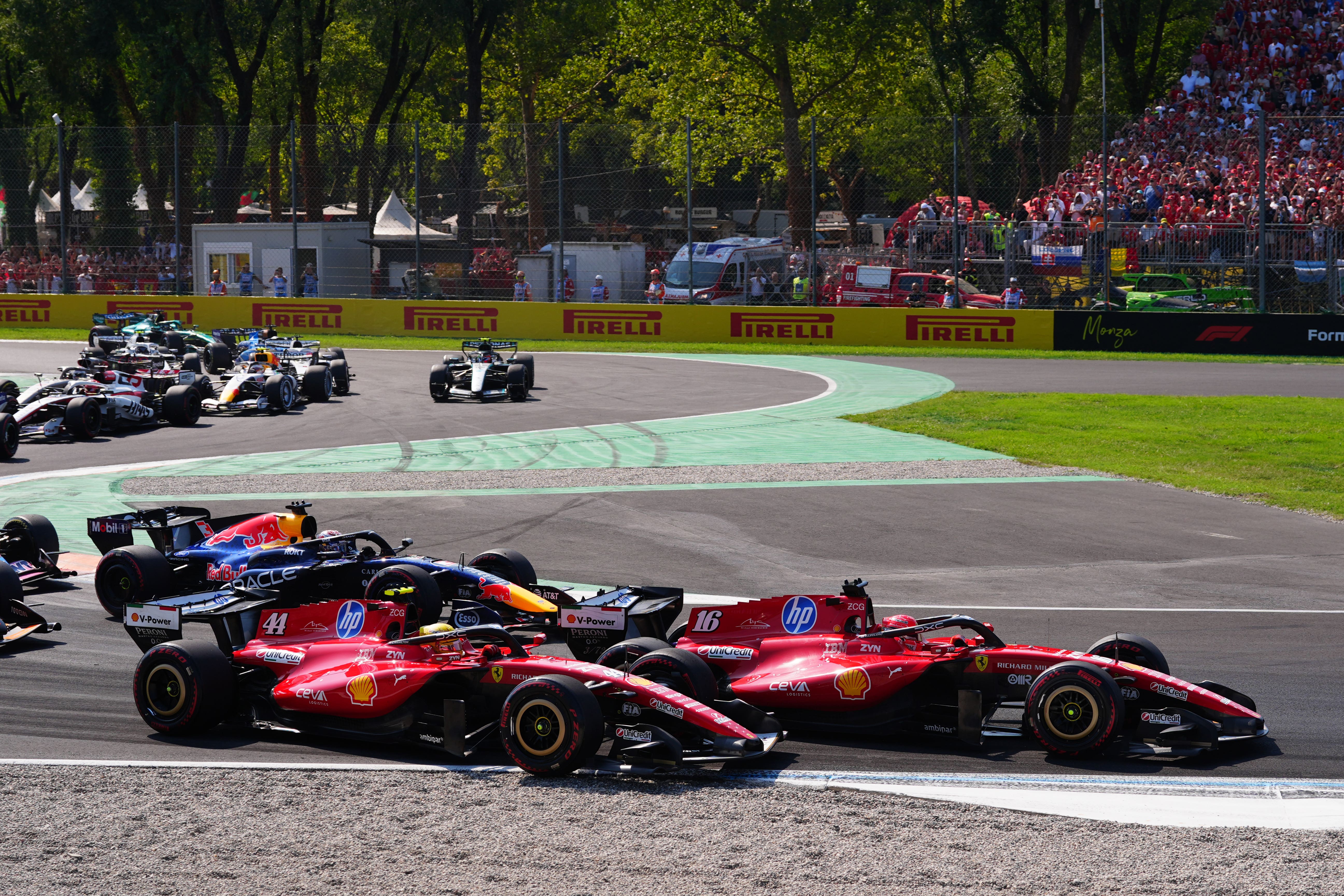 Lewis Hamilton and Charles Leclerc clashed at the opening chicane (Bradley Collyer/PA) (PA Wire)