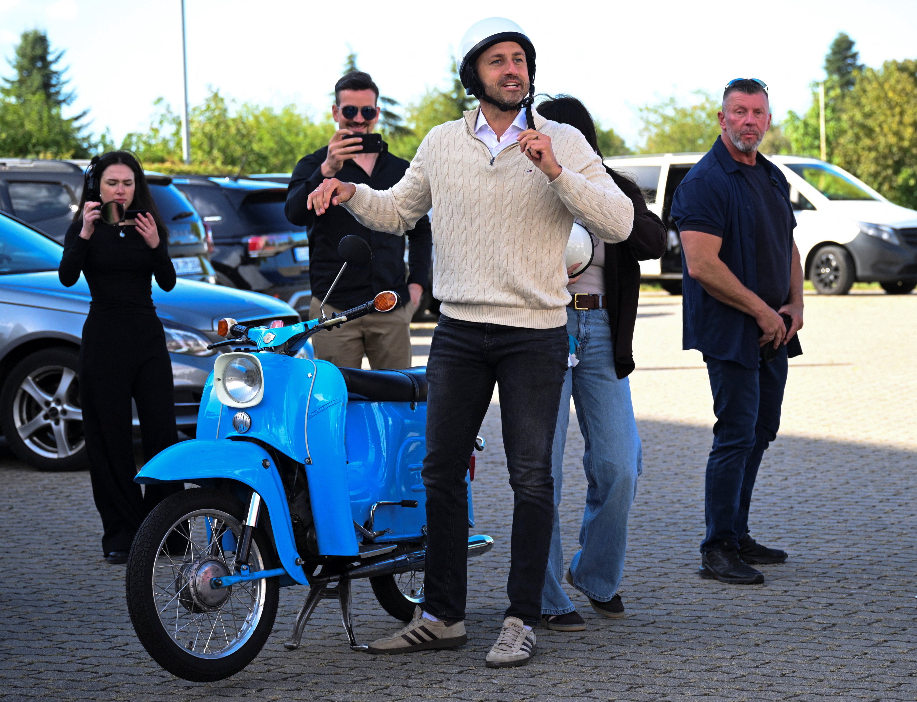Top candidate of the far-right Alternative for Germany (AfD), Ulrich Siegmund, and his wife, Julia Siegmund, arrive to vote in Saxony-Anhalt state election, in Tangermuende, Germany, September 6