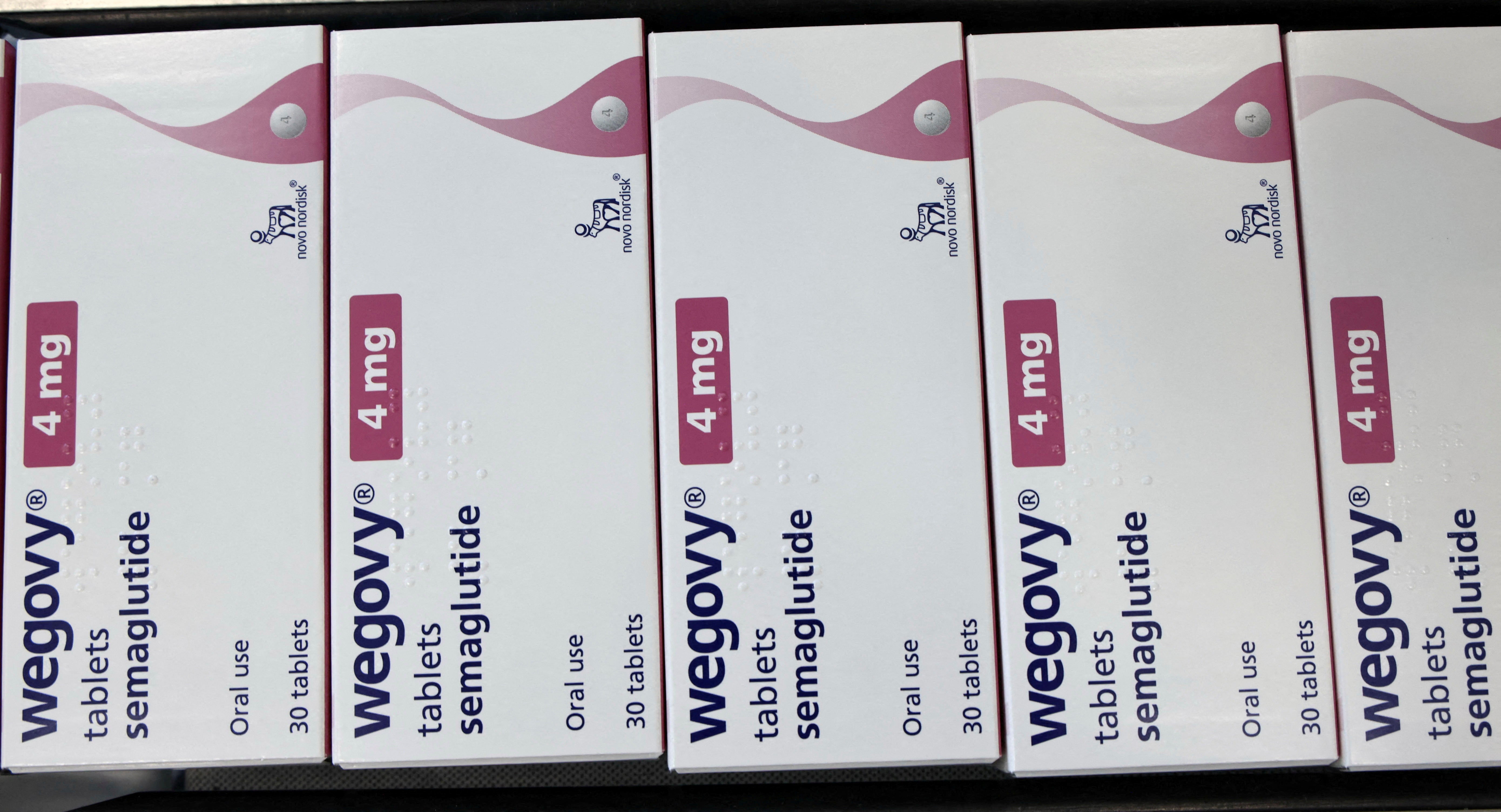 Boxes containing Wegovy (semaglutide) tablets. Semaglutide acts as the key active ingredient in Ozempic and Wegovy