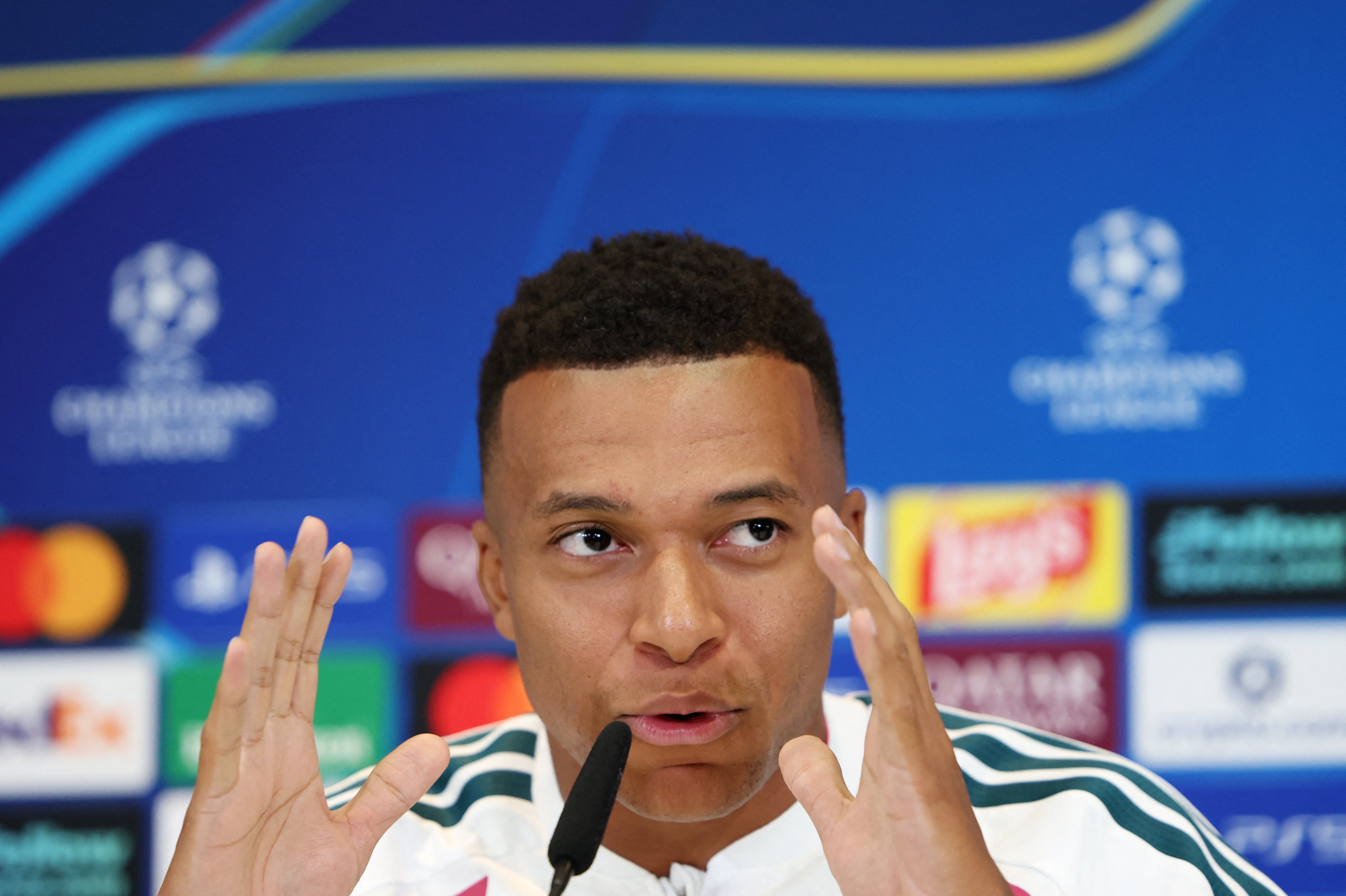Real Madrid's Kylian Mbappe during a press conference