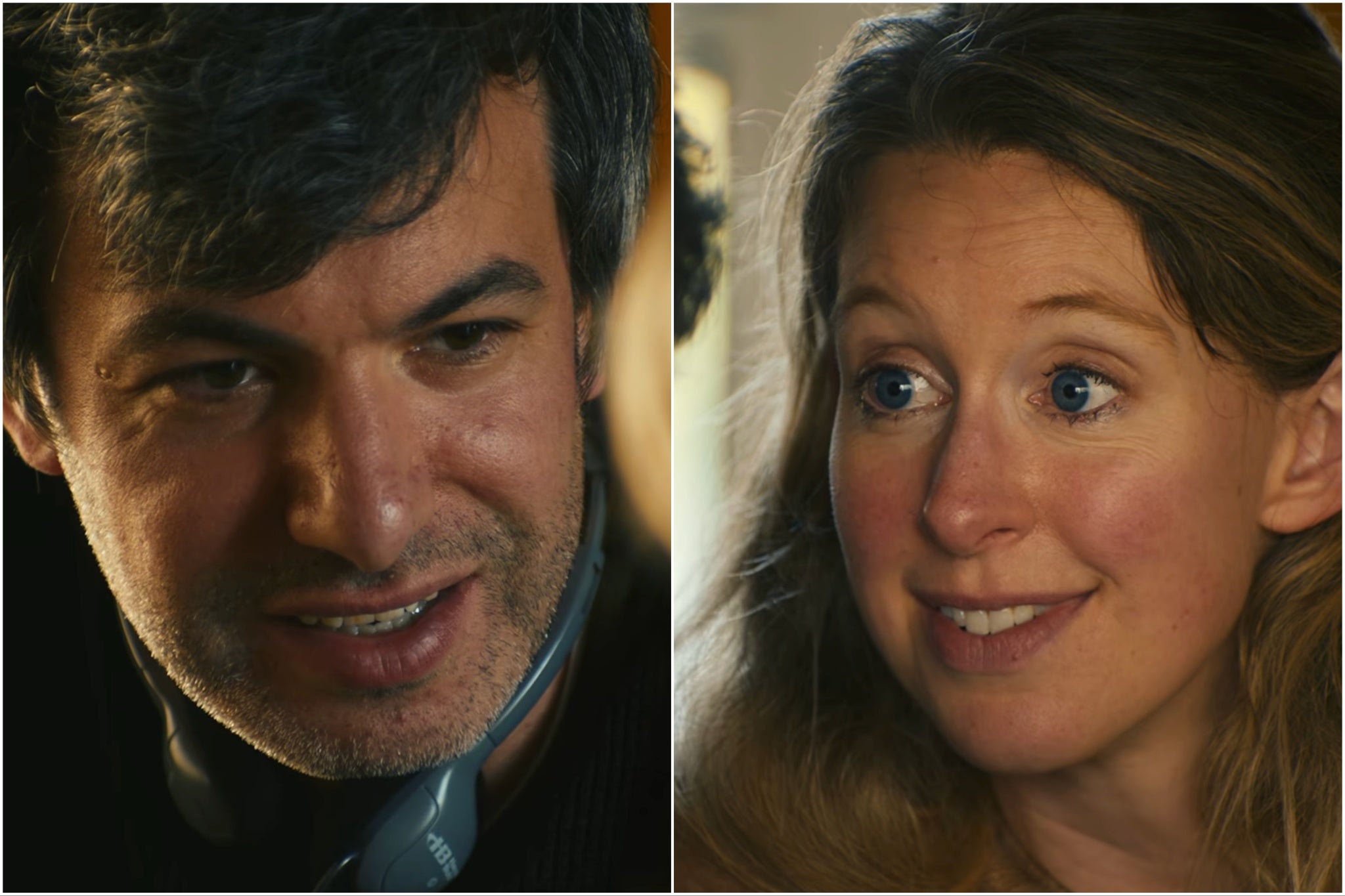Nathan Fielder (left) and Elizabeth Holmes face off in the new A24 documentary, ‘You Can See Everything’