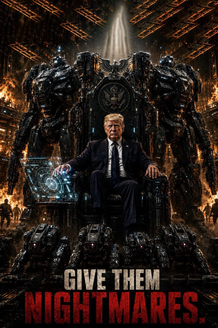 Some of the president’s posts were more innocuous, like this fantasy of his being flanked by imposing space robots