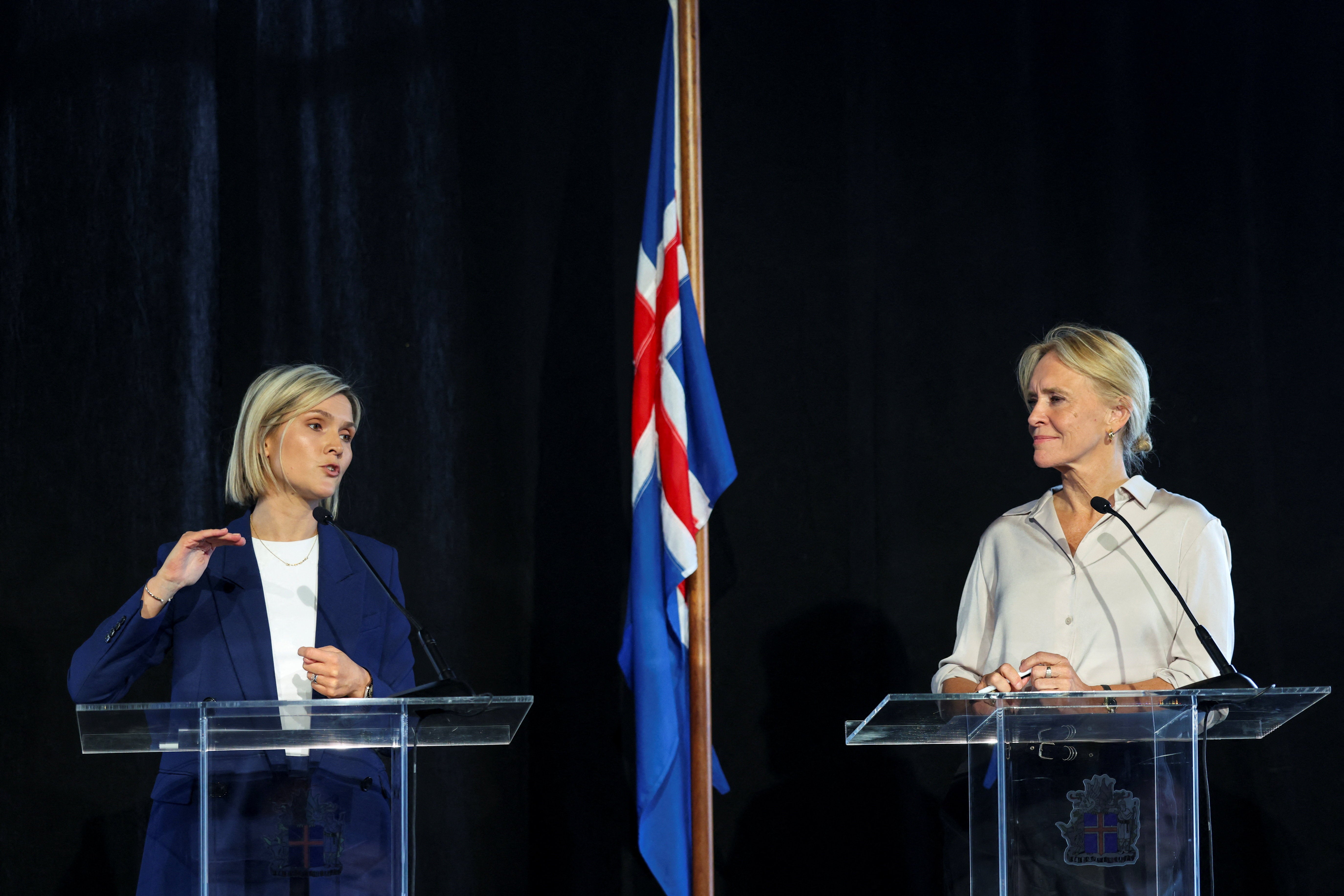Iceland's Prime Minister Kristrun Frostadottir, left, and Iceland's Minister for Foreign Affairs Thorgerdur Katrin Gunnarsdottir, right, denounced Trump’s apparent threats to annex that nation, which is a member of NATO (Reuters)