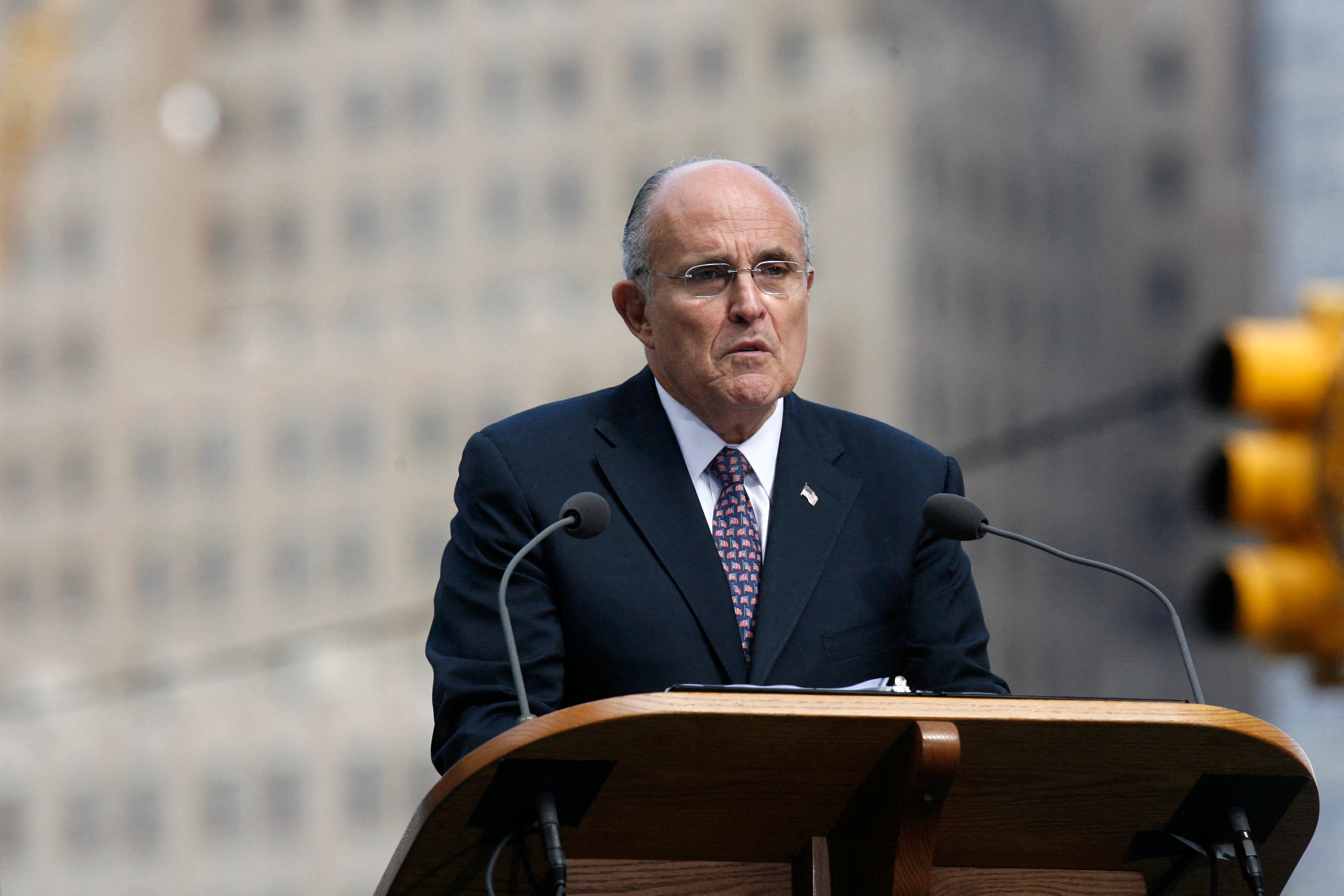 Former New York City Mayor Rudolph Giuliani speaks during the seventh annual 9/11 commemoration ceremony on September 11, 2008, in New York City (AFP/Getty)