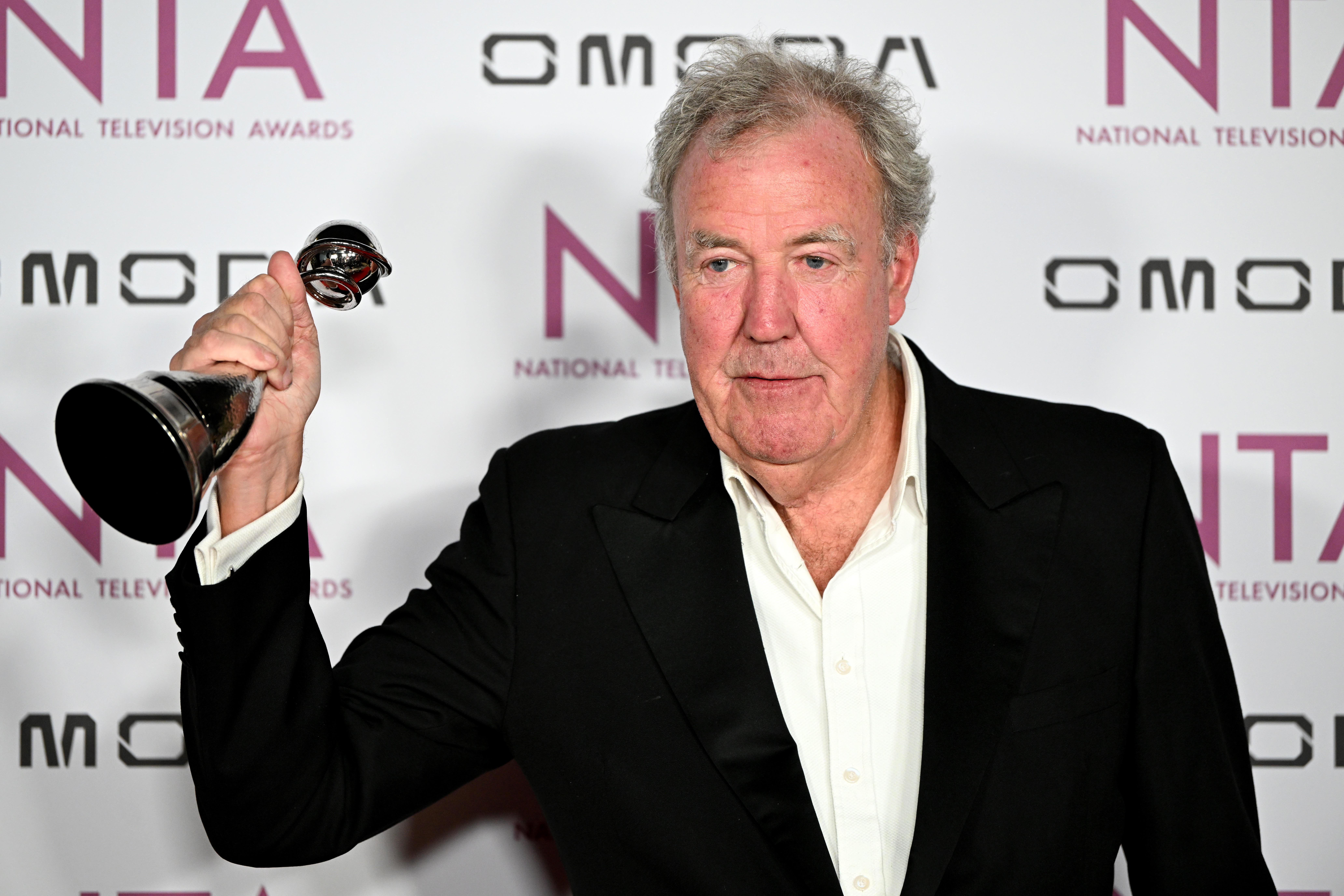 Jeremy Clarkson poses with the 'Reality Docuseries' award in the Winners Room at the National Television Awards 2026