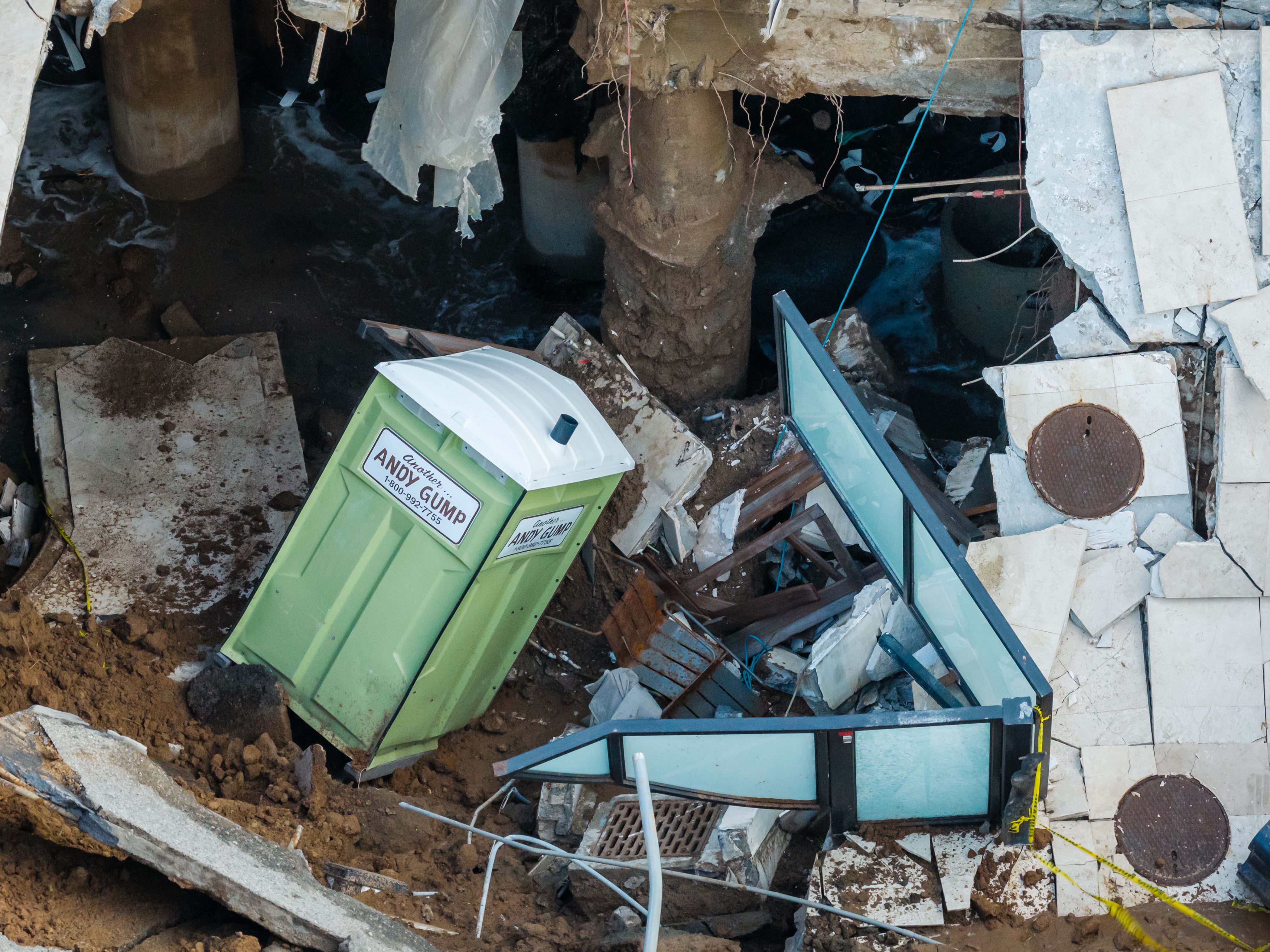 The collapse caused a gas leak just before 6am, prompting authorities and a utility to respond
