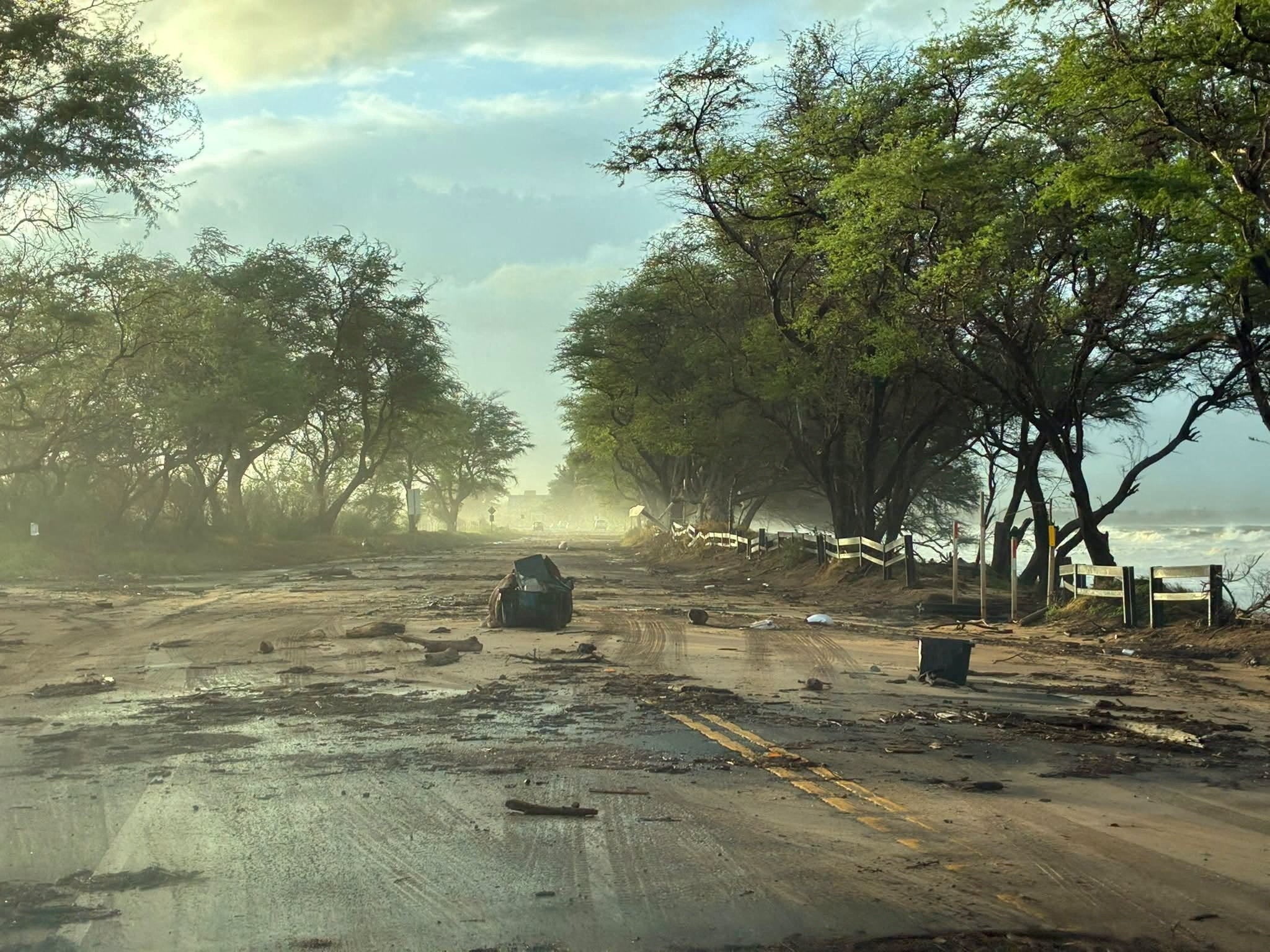 Debris lies on a road in the aftermath of hurricane Lowell, in Maui, Hawaii.