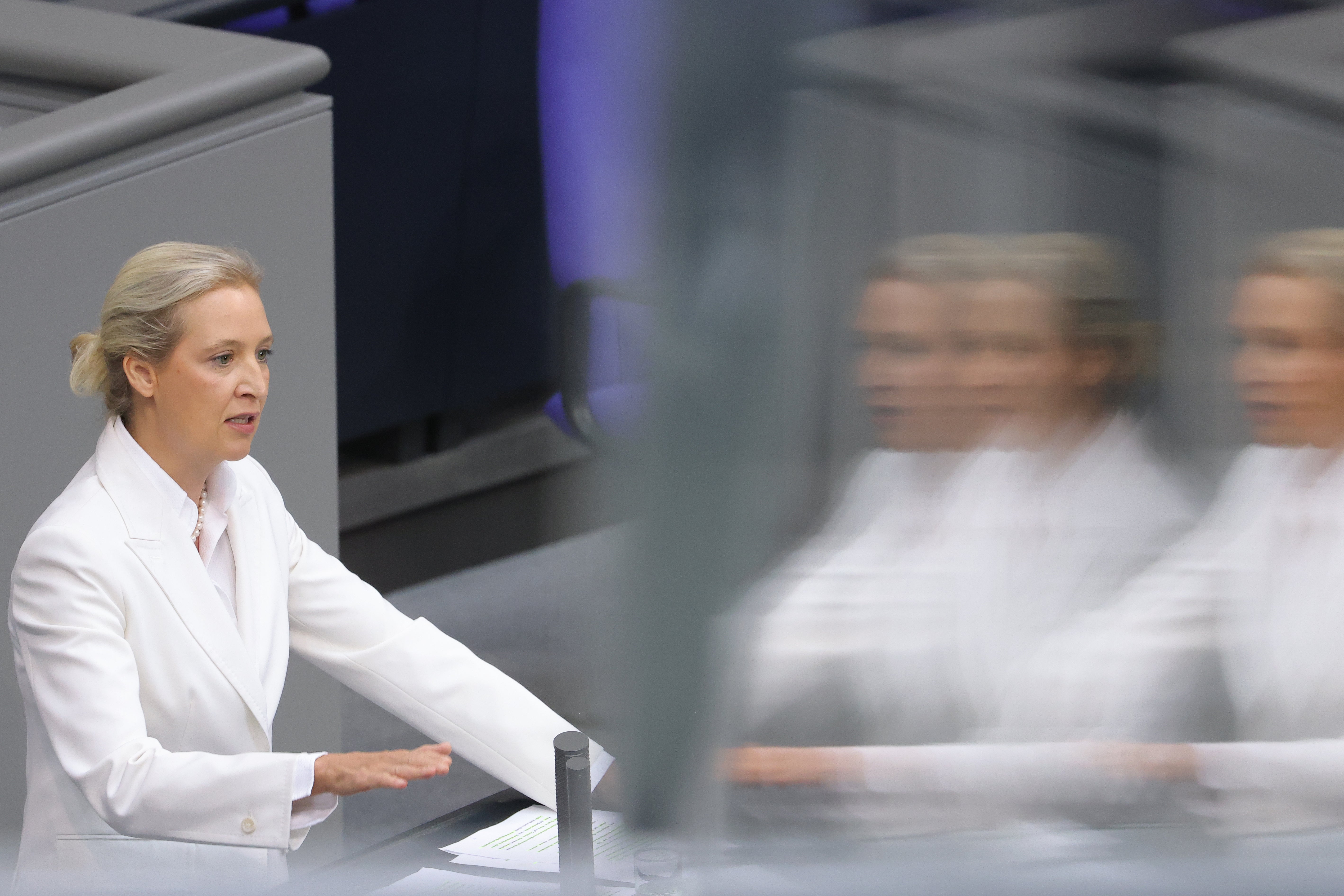 AfD co-leader Alice Weidel speaks during debates at the Bundestag over the 2027 federal budget on September 9, 2026 in Berlin, Germany