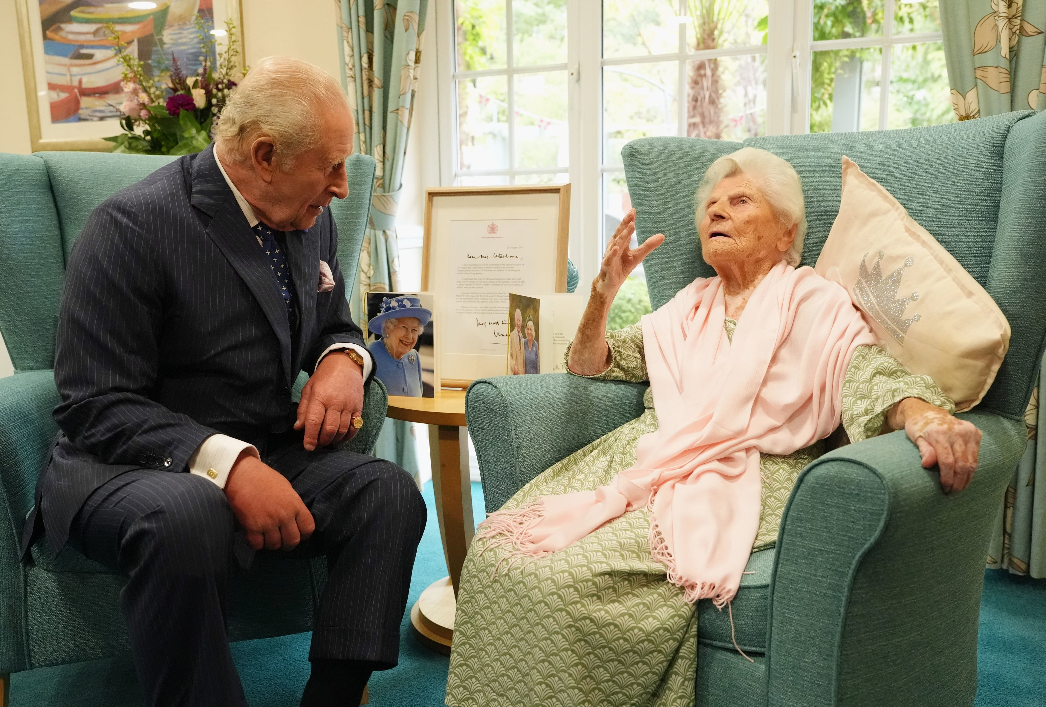 Ethel Caterham (pictued meeting King Charles) is currently recognised as the world's oldest person