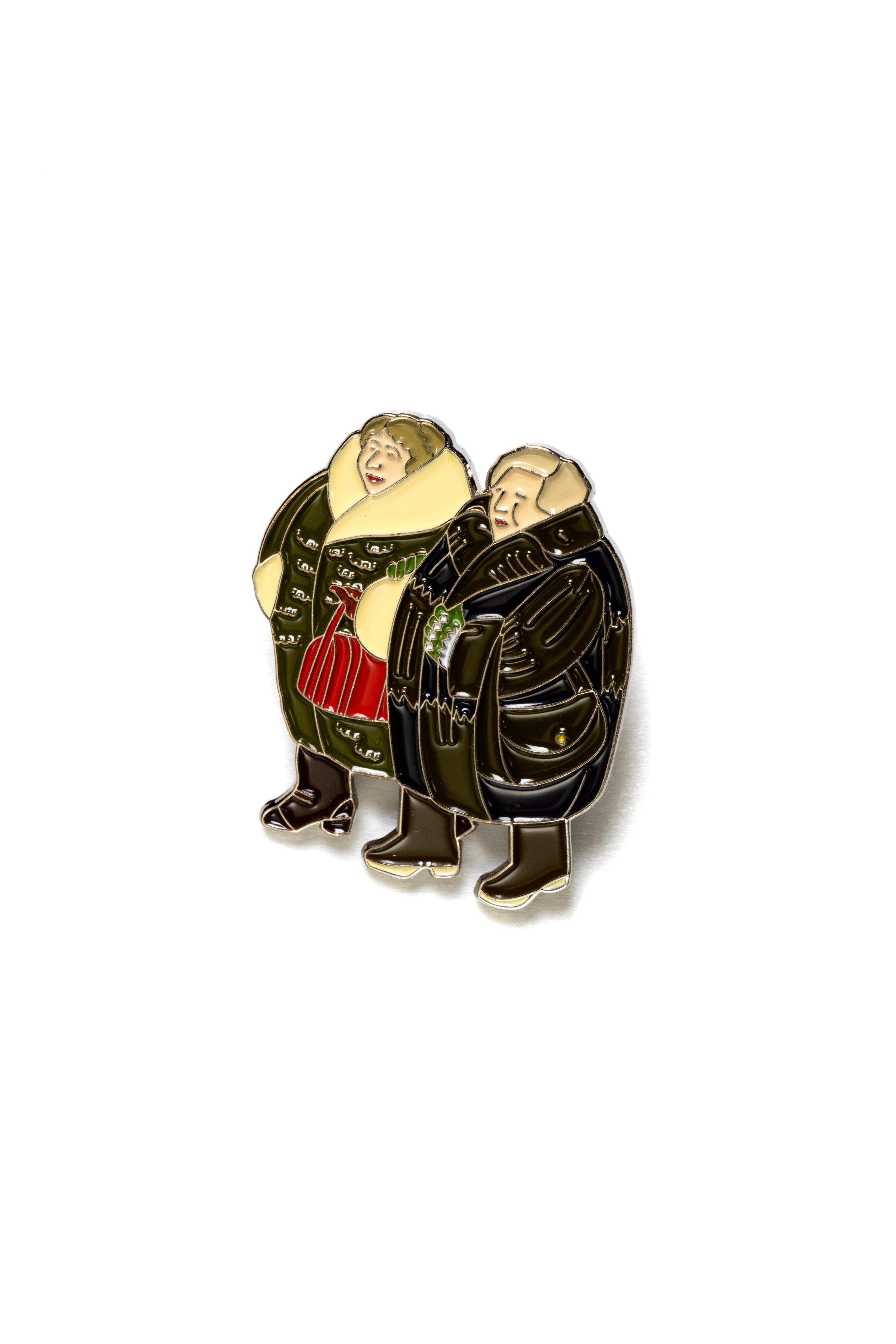 An enamel pin of two famous Cook characters will be available for purchase (Courtesy of ourberylcook.com and Studio Voltaire)