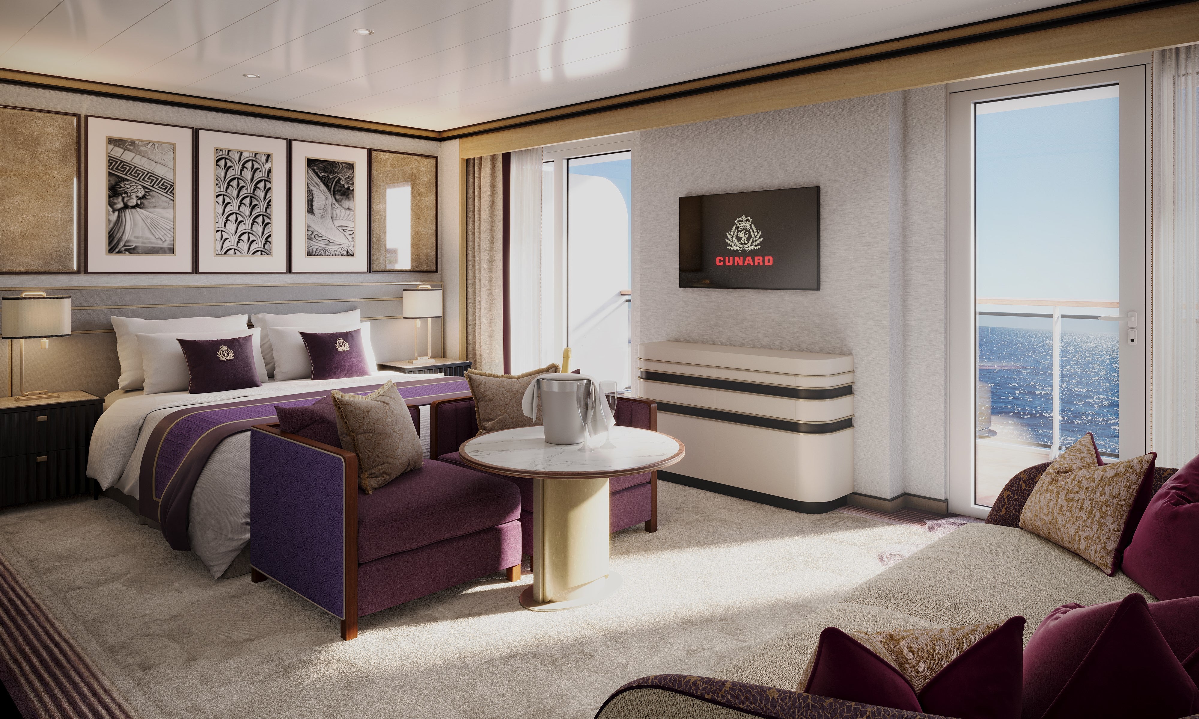 Rendering of a Princess Grill Suite aboard the Queen Mary 2 after its refurbishment