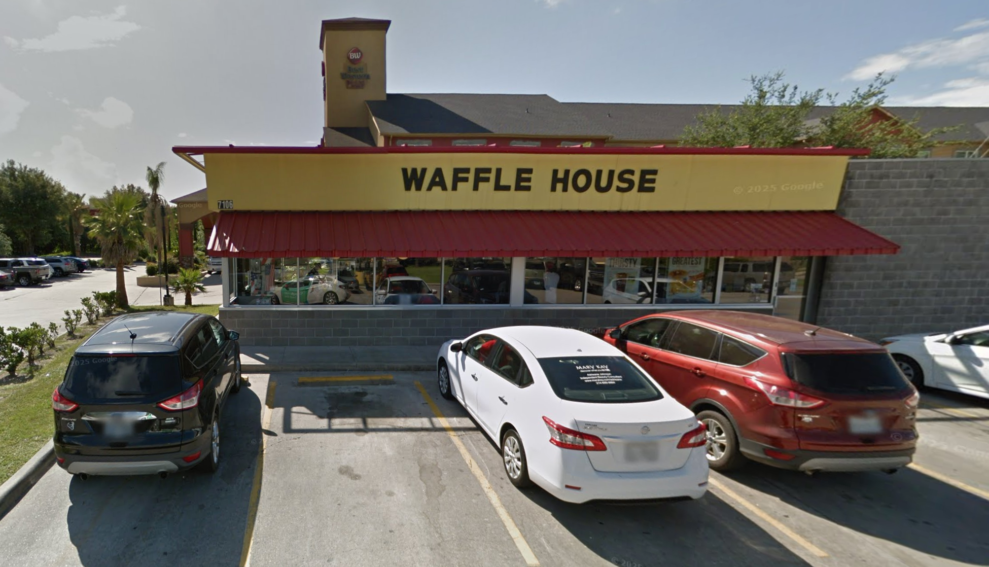The parking lot outside Waffle House #1513 in Humble, Texas, where Joshua and Randel Kesler say they were brutally beaten over a parking space
