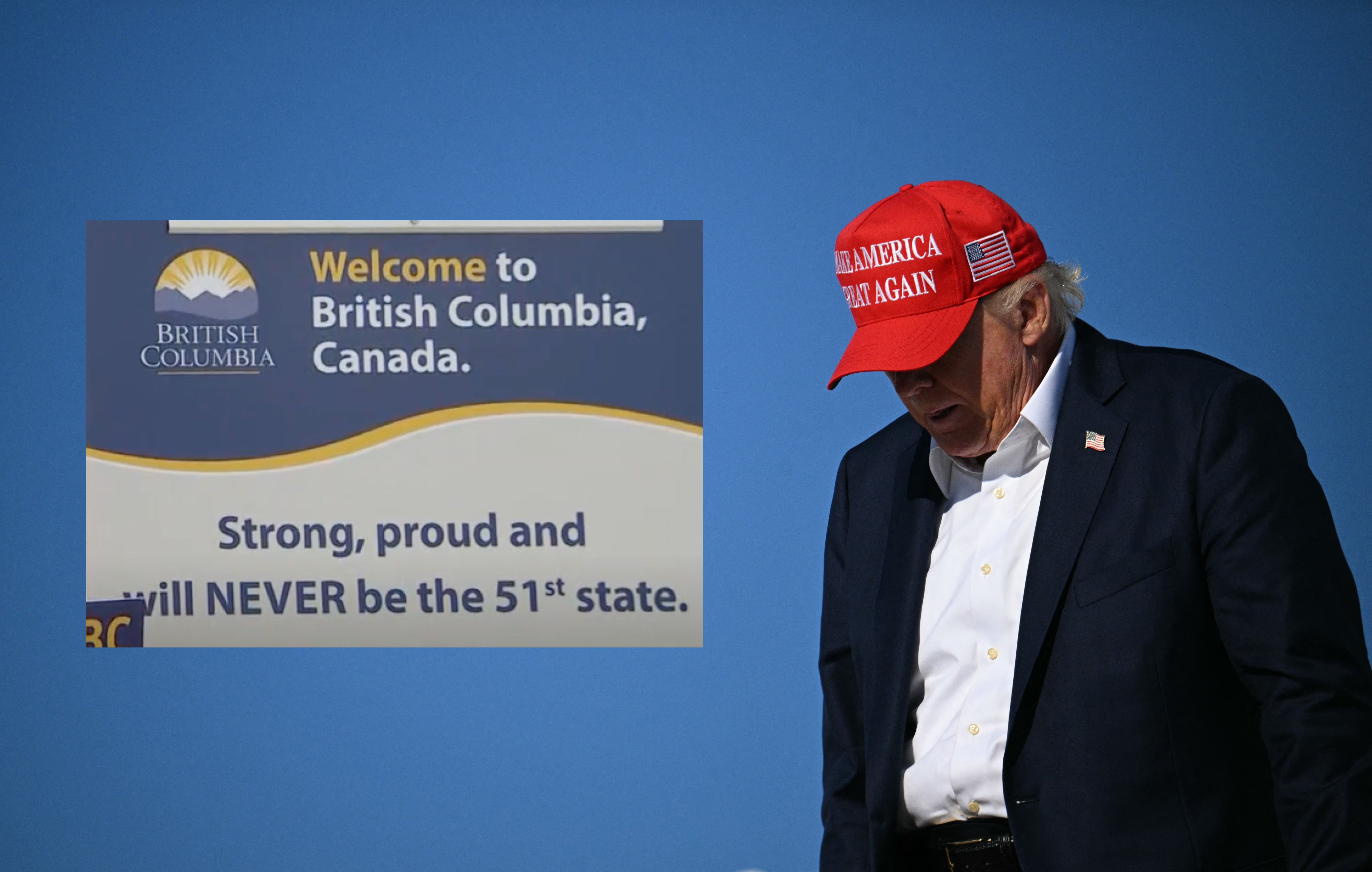 The Canadian province of British Columbia unveiled border signs on Tuesday referencing ongoing tensions with the U.S., featuring the message that Canada was ‘strong, proud and will NEVER be the 51st state’