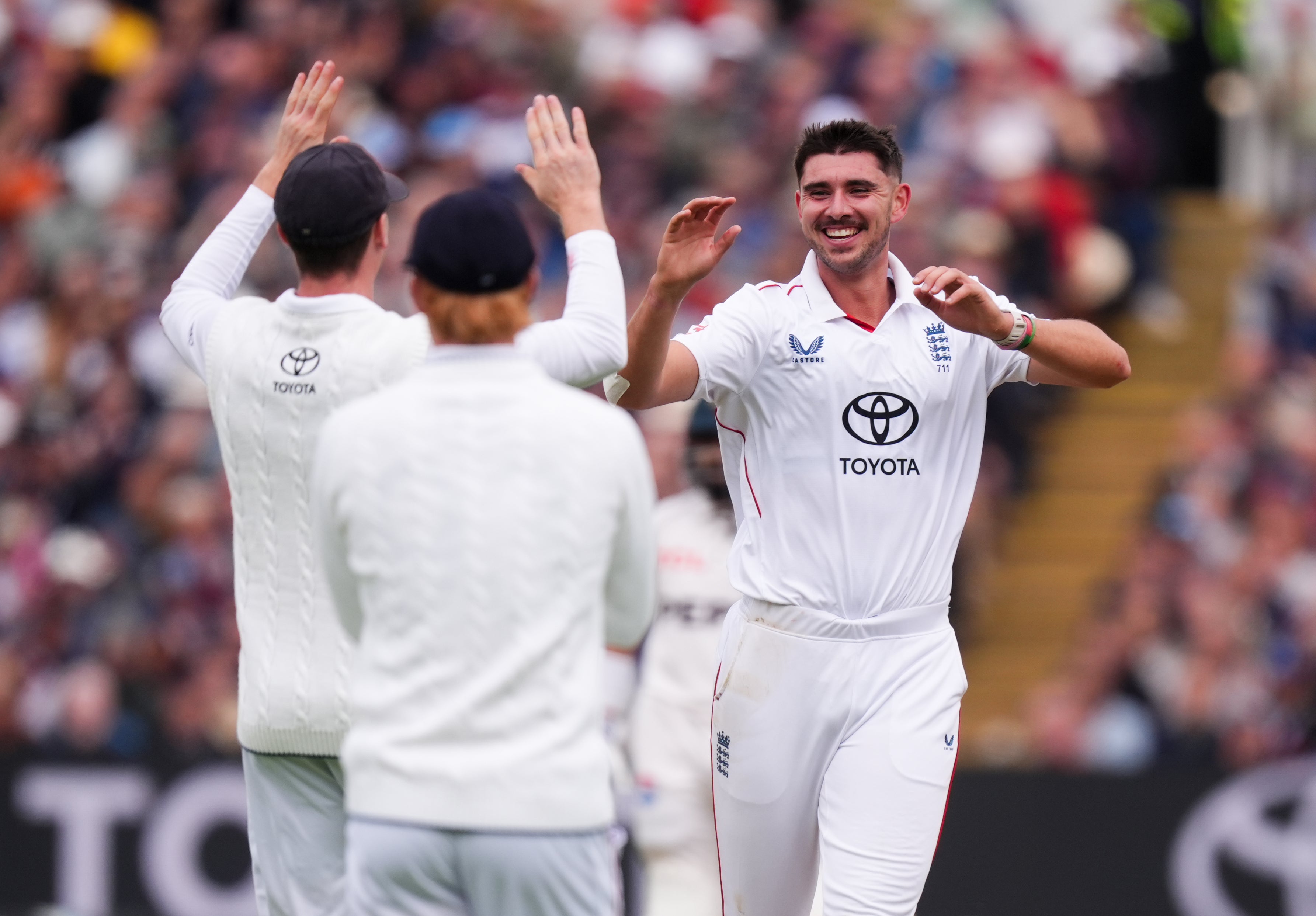 Josh Tongue celebrates a wicket (PA)