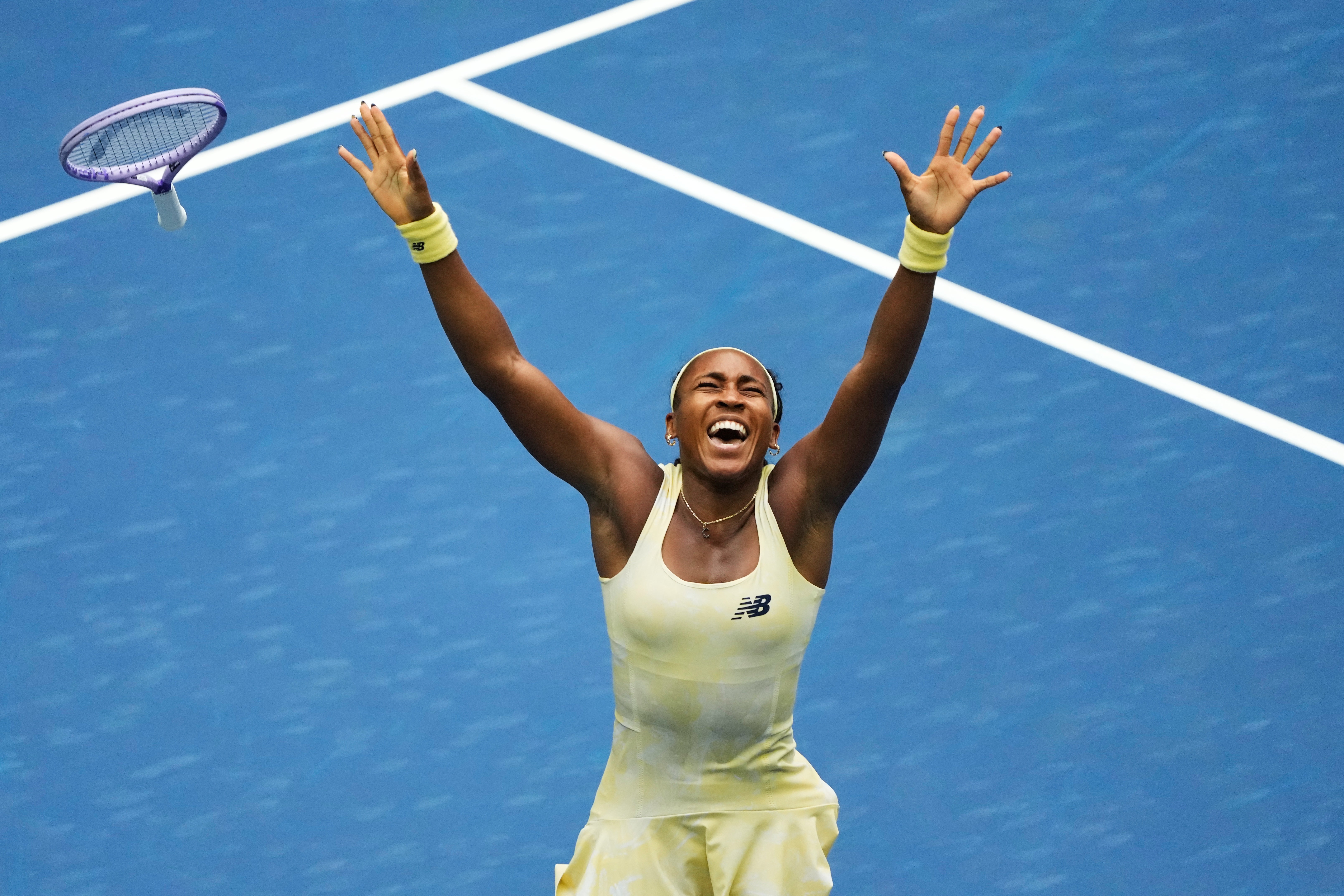 Coco Gauff battled through in three sets (Seth Wenig/AP)