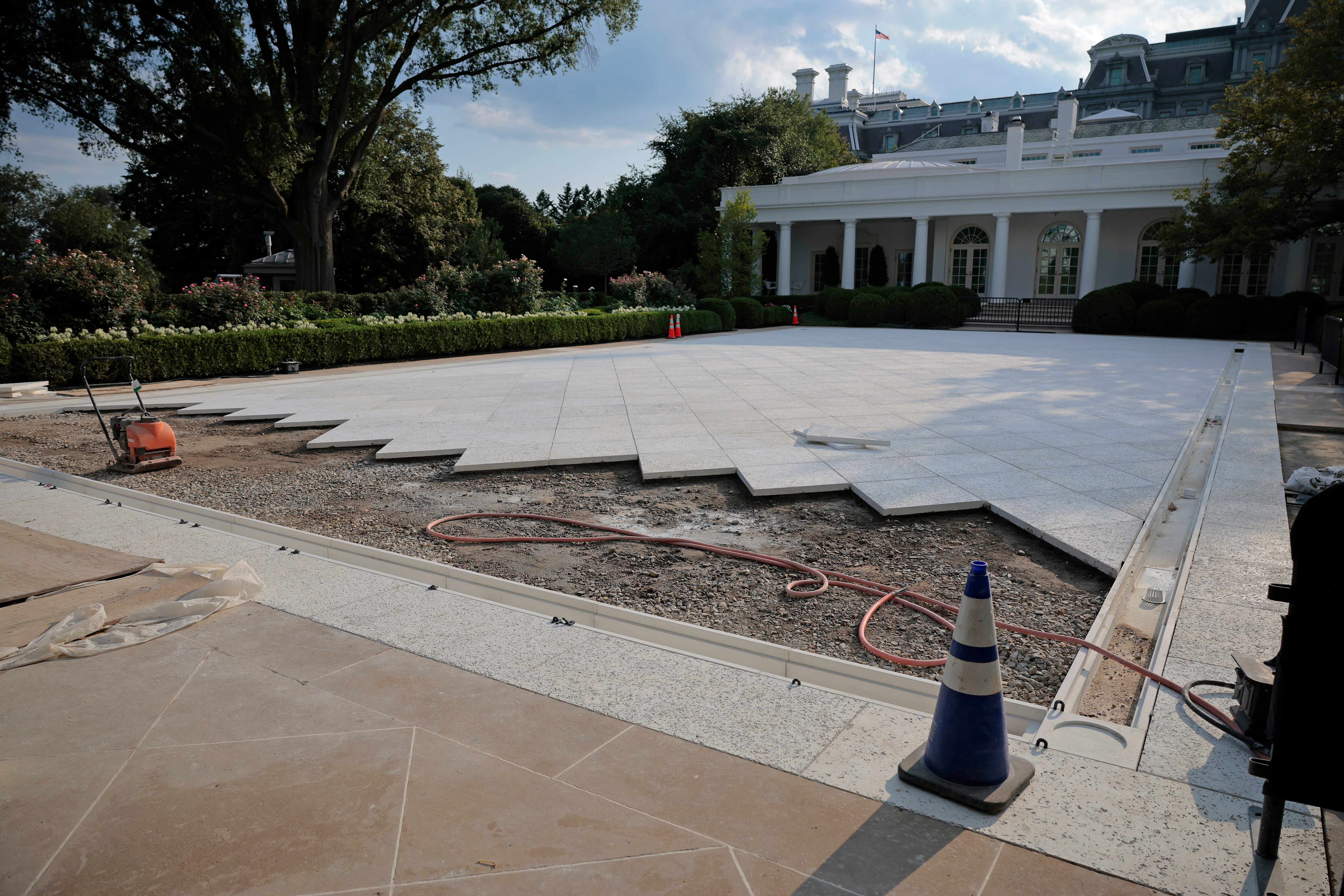 The White House Rose Garden is almost fully paved over in this photo from July 23, 2025