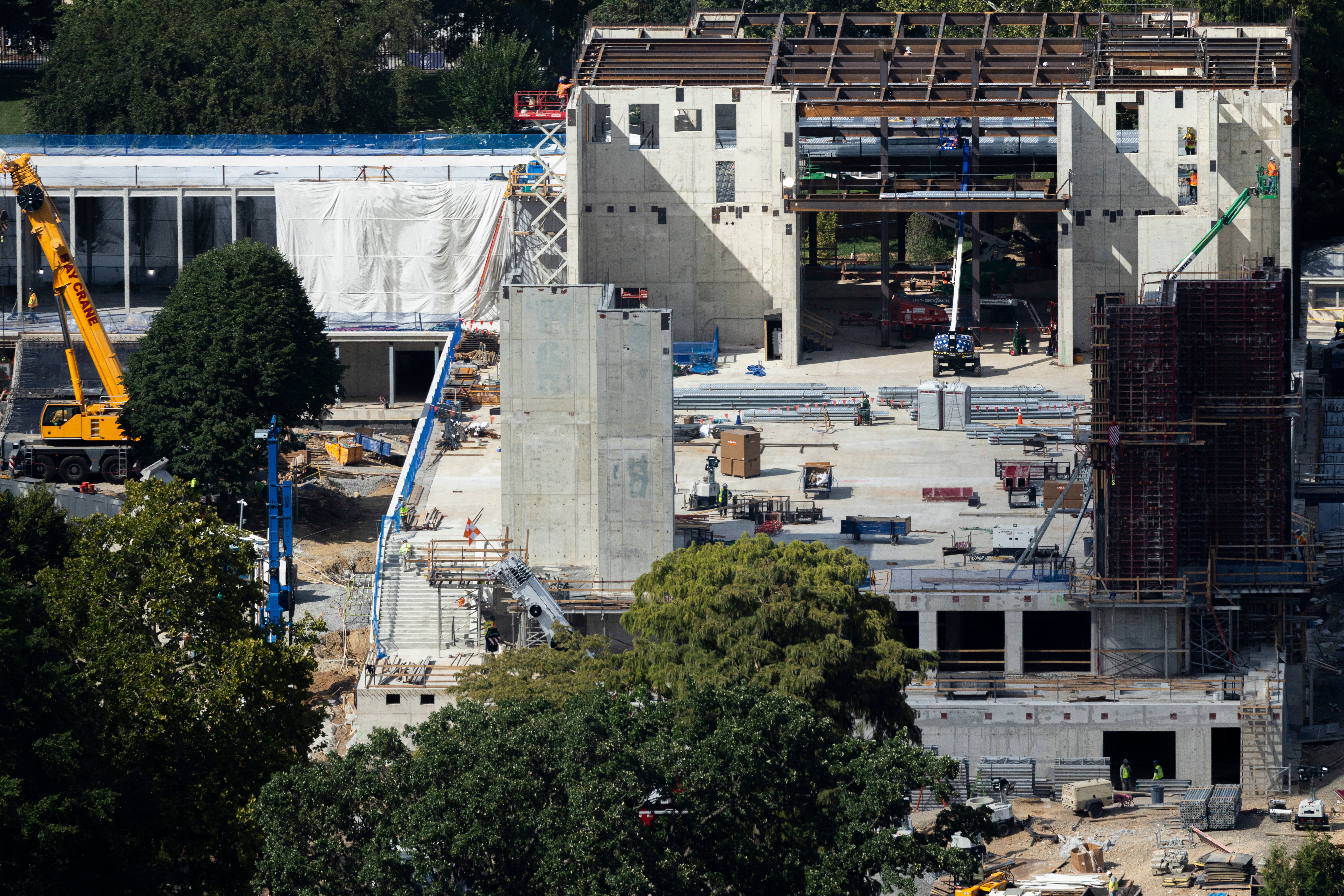 Work continues on the White House ballroom on September 8, 2026, in Washington, following a narrow ruling by the US Supreme Court