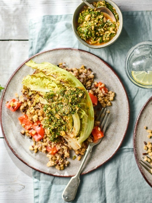 Roast savoy cabbage gets a gut-friendly boost from mixed grains, herbs and spices