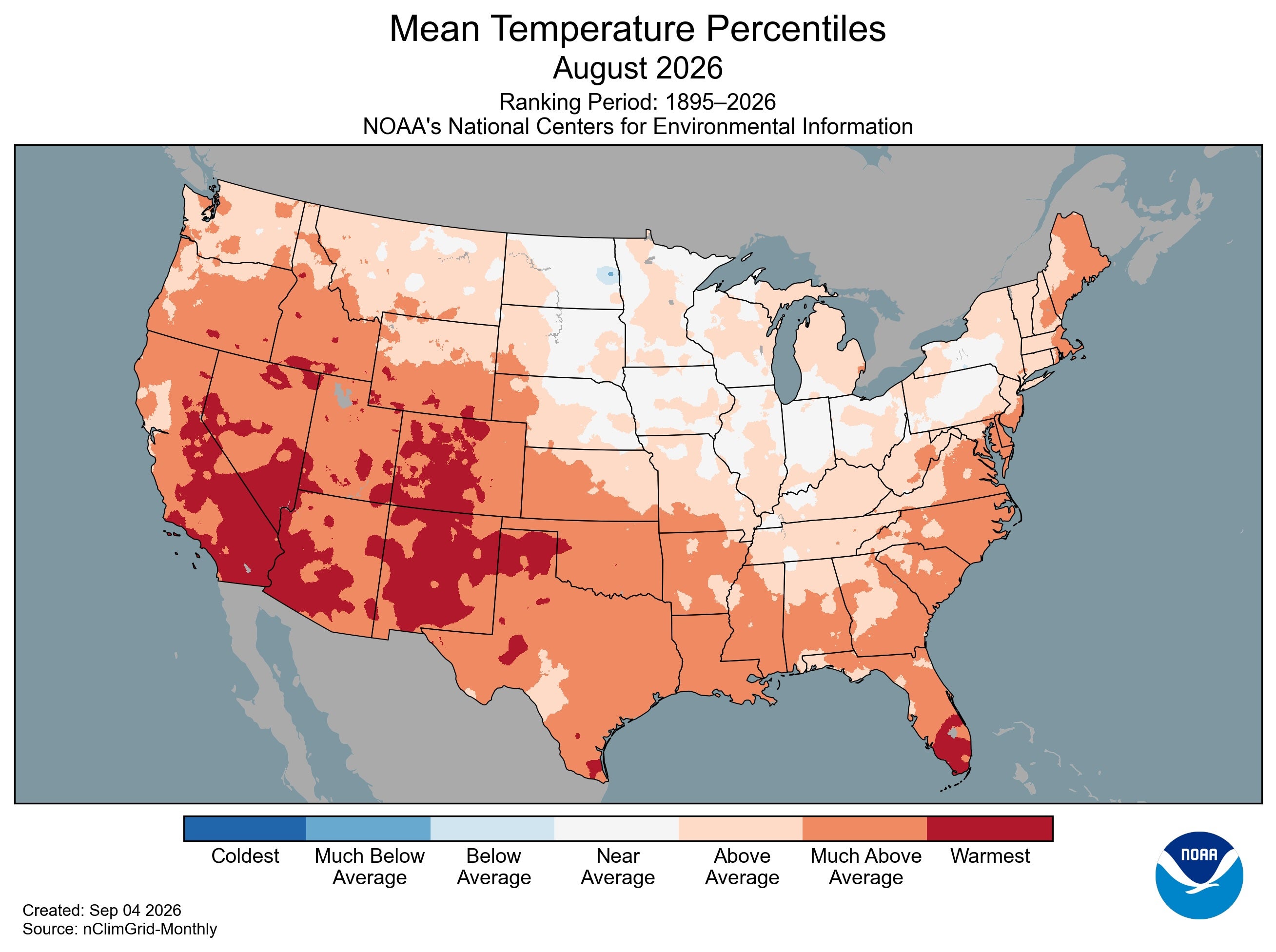 Average temperatures nationwide in August. Federal officials just said August was the warmest on record this year