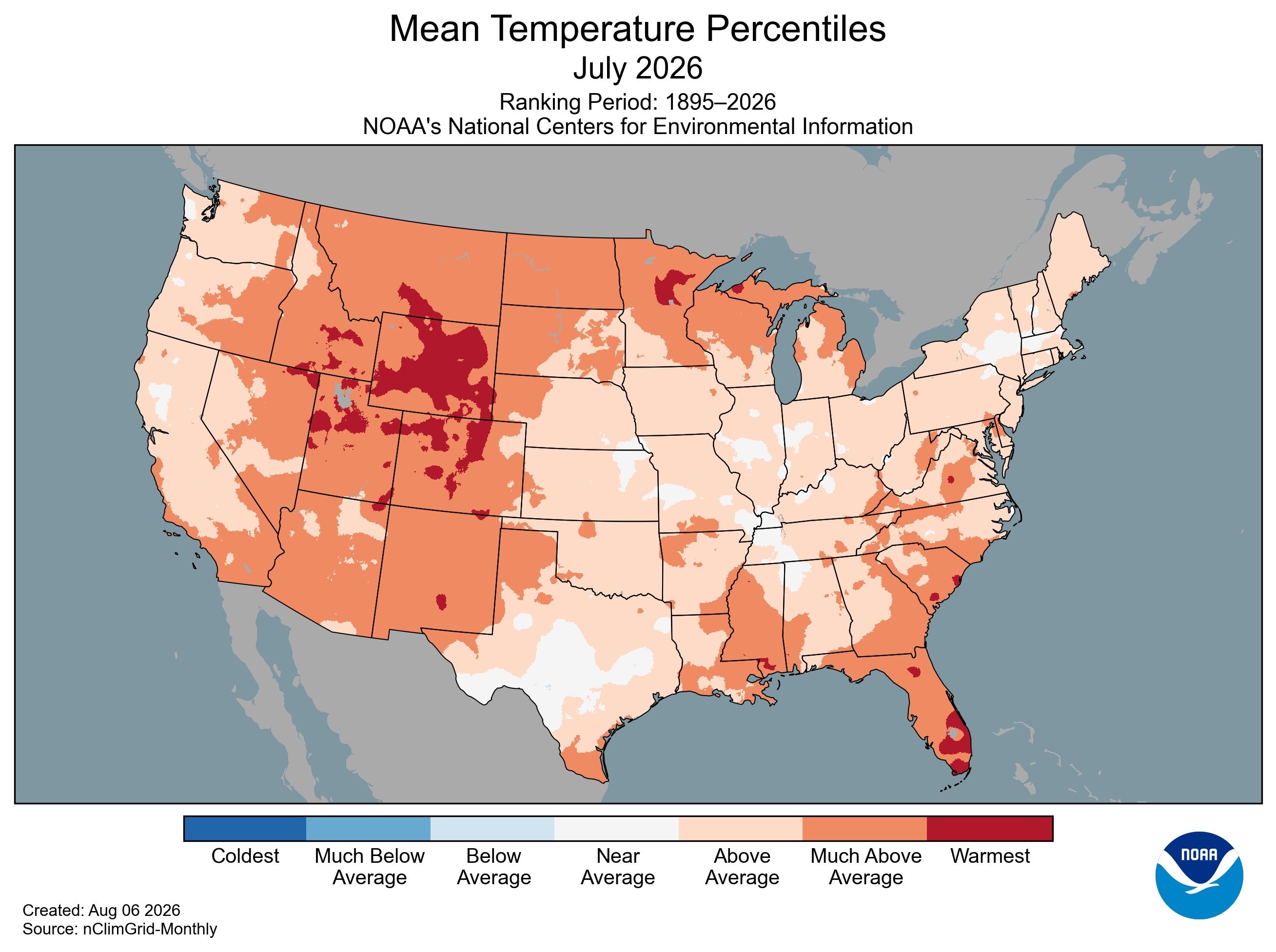 Average temperatures nationwide in July. July was the warmest on record this year