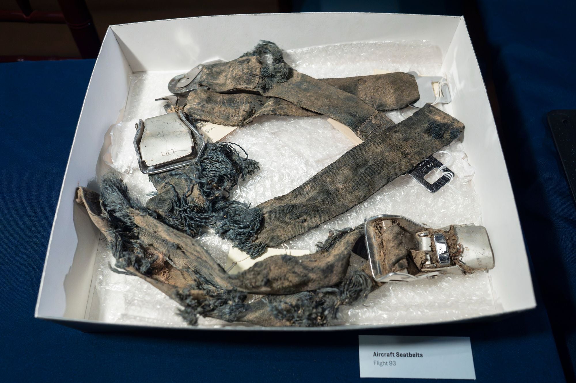 Seatbelts recovered from the wreckage of United Airlines Flight 93 in Shanksville, Pa.
