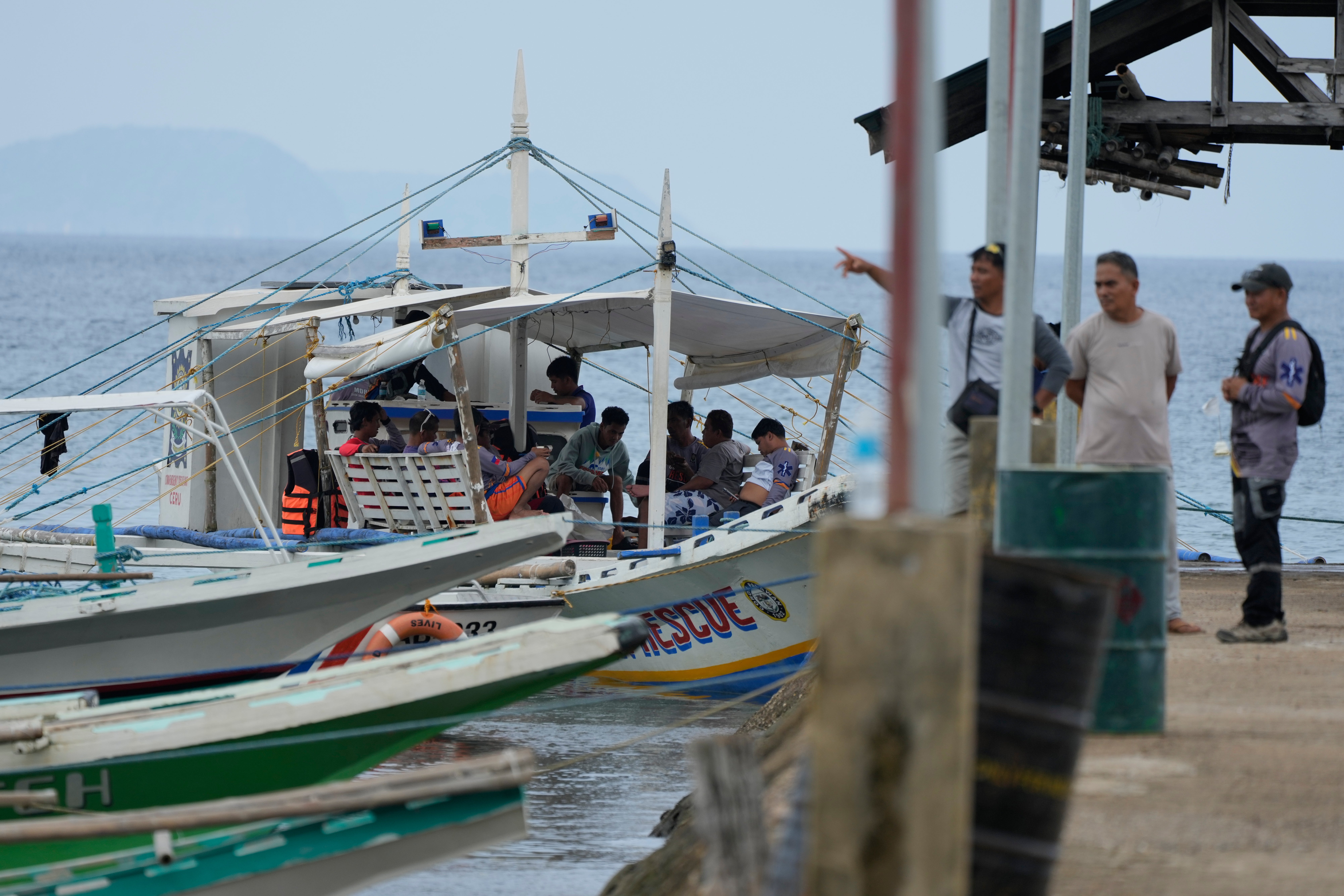 A rescue boat is docked in Coron, Palawan province, western Philippines, Friday, 11 September 2026, after the ferry MV June Aster caught fire off Coron (AP)