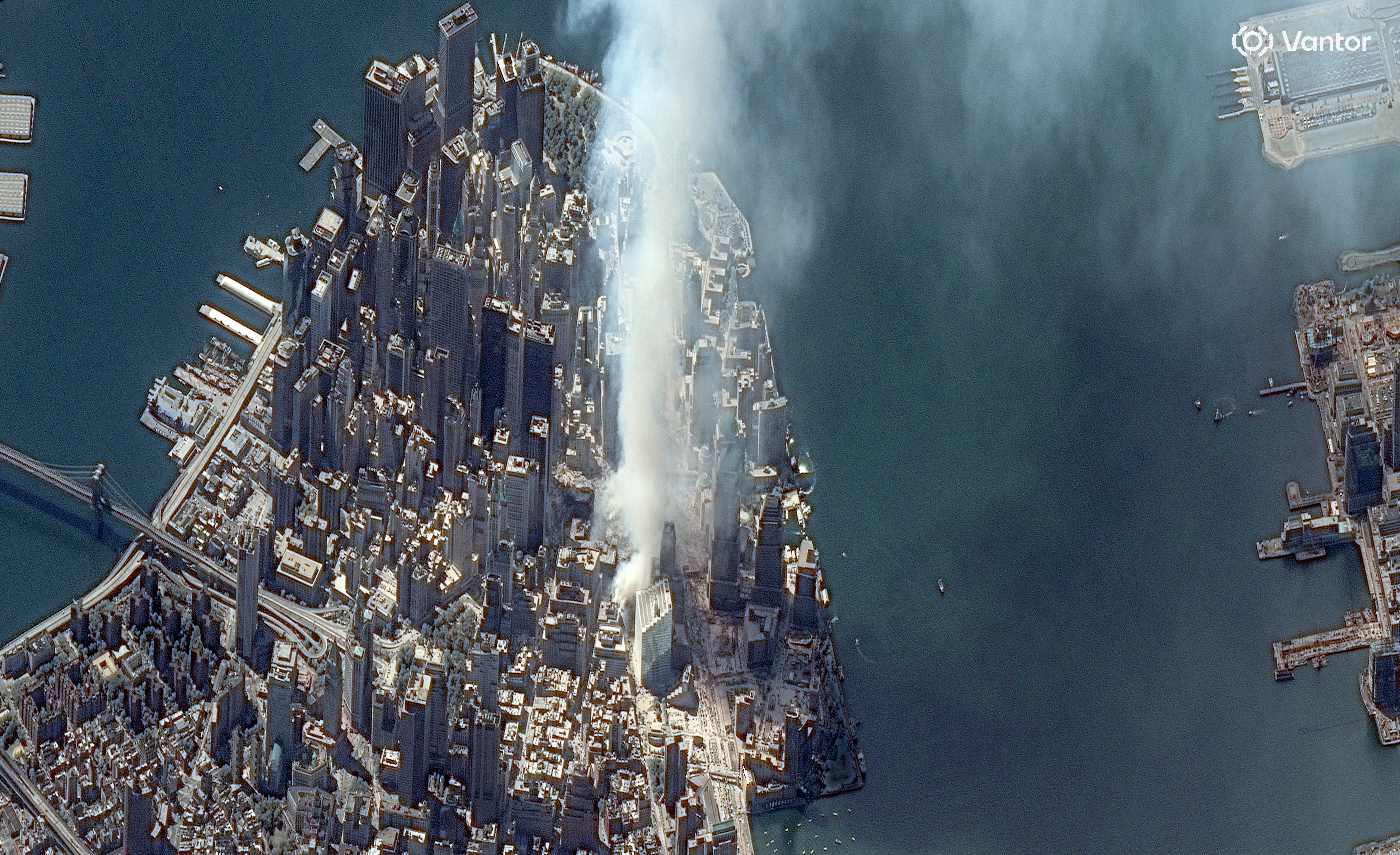 A satellite image shows a plume of smoke rising from the site of the World Trade Center after two planes crashed into the towers in the 9/11 attacks (Reuters)