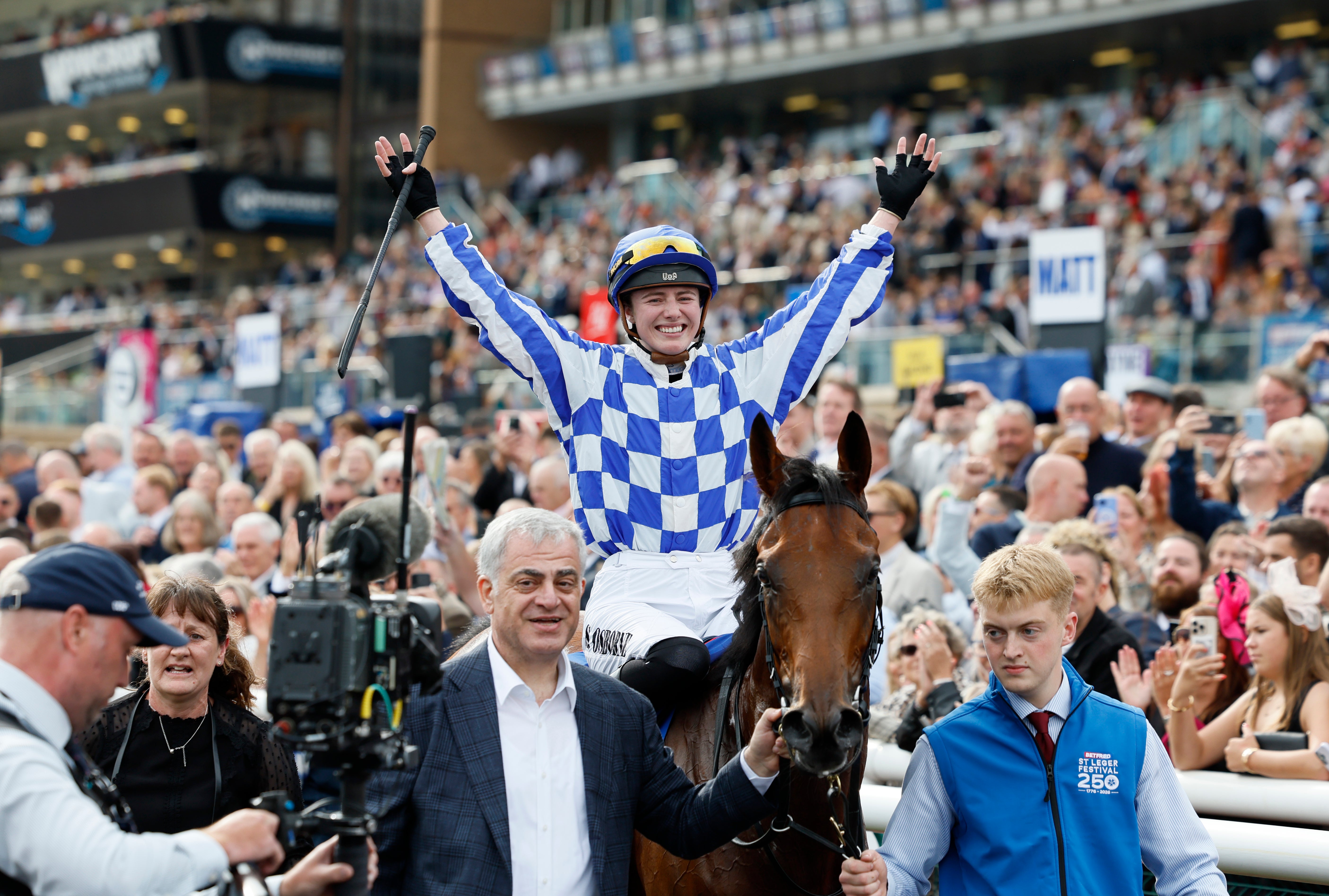 Saffie Osborne wins St Leger to become first ever female jockey to claim a British Classic