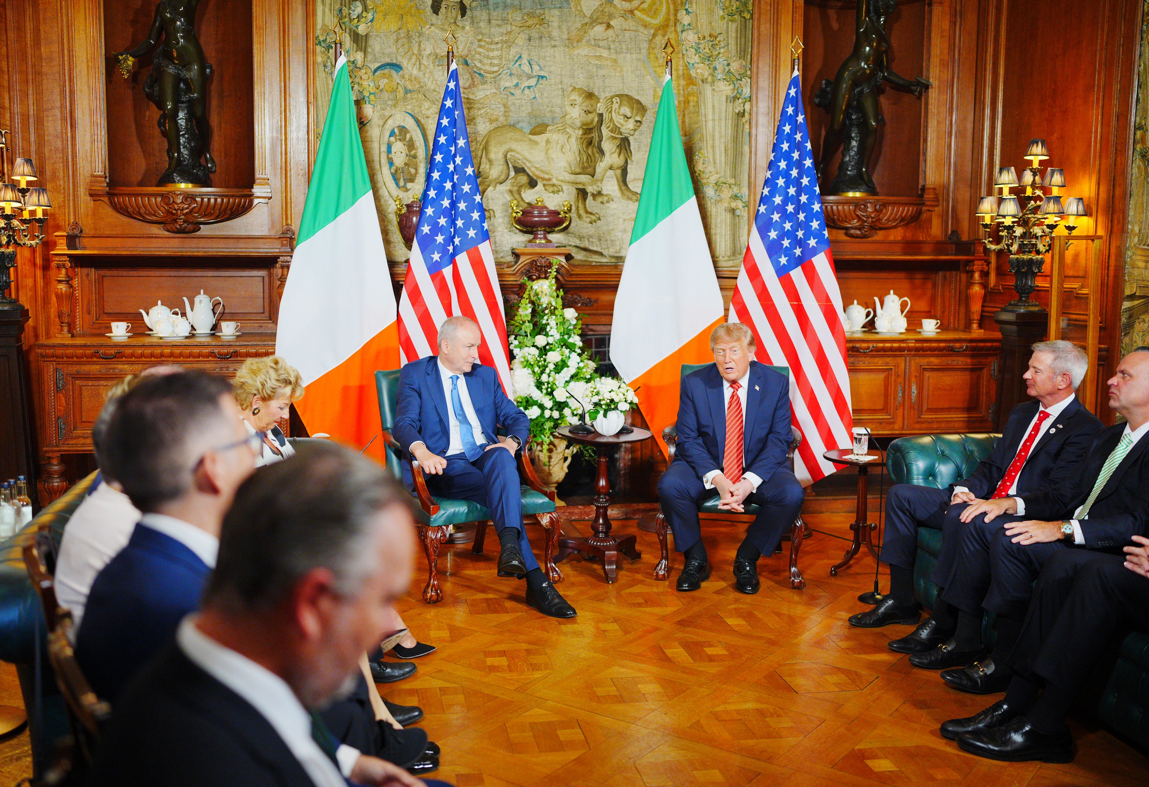 Donald Trump during a meeting with Taoiseach Micheál Martin at Farmleigh House, Dublin (Ben Birchall/PA)
