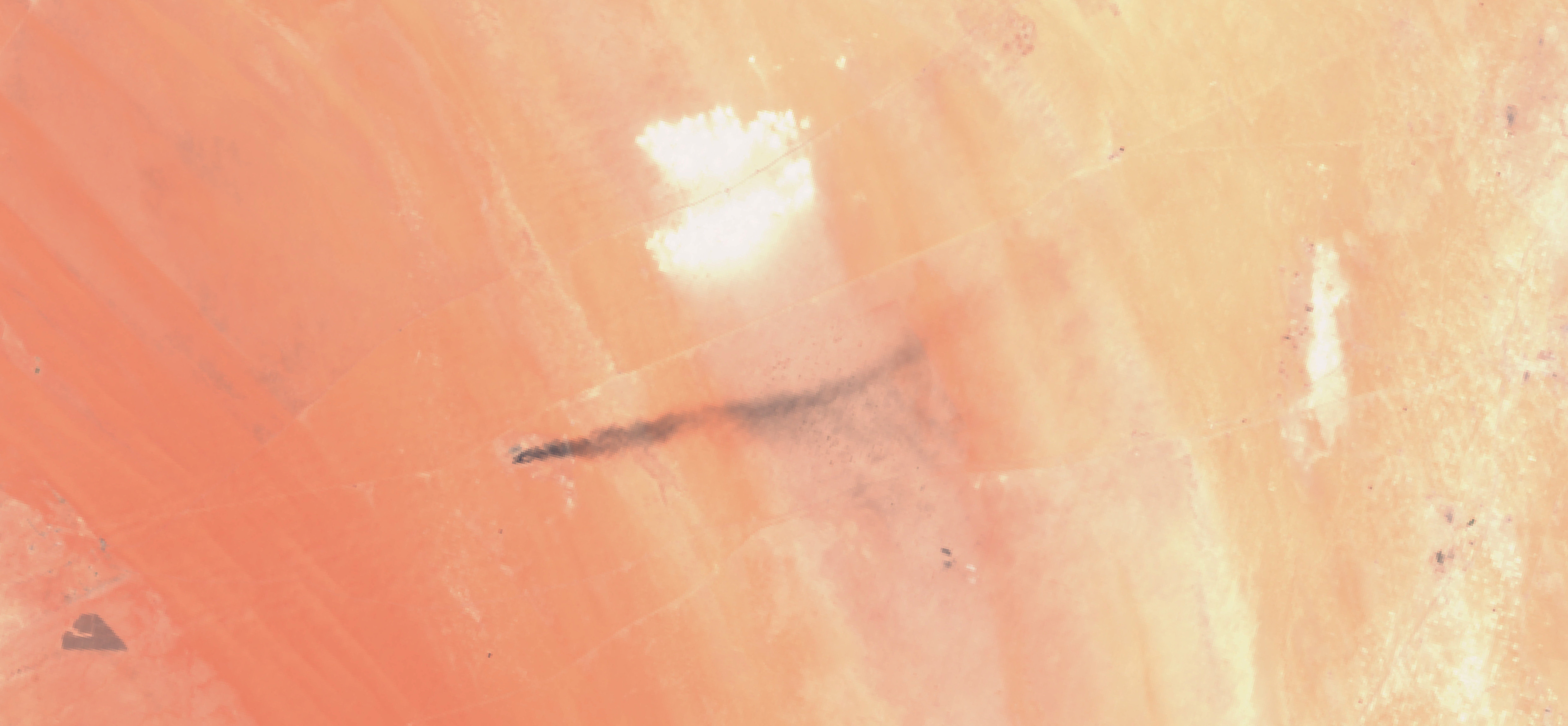 A satellite image shows smoke rising from area near East-West oil pipeline, in Eastern Province, Saudi Arabia, 11 September 2026
