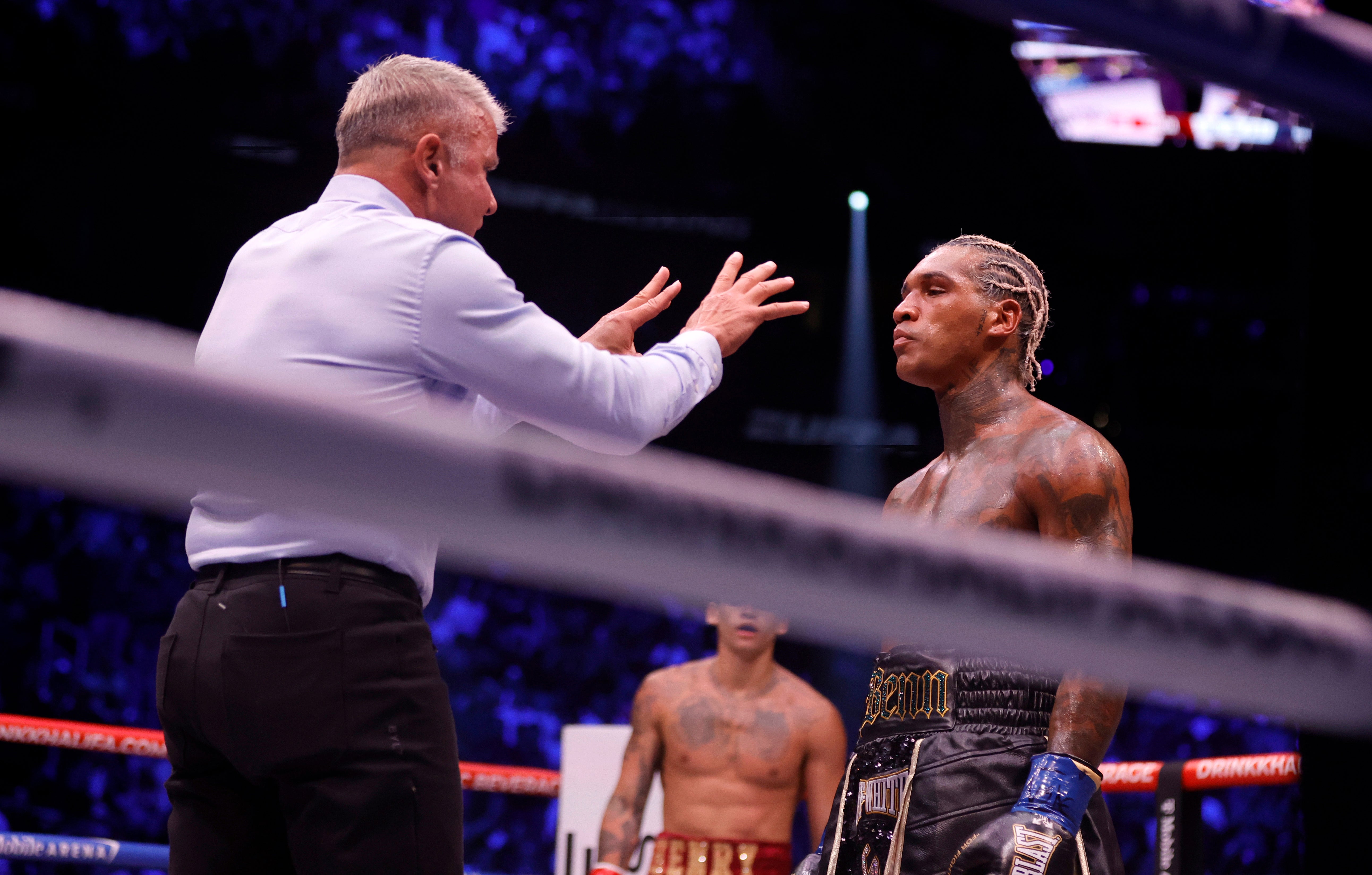 Conor Benn beat the referee’s count but was soon stopped anyway