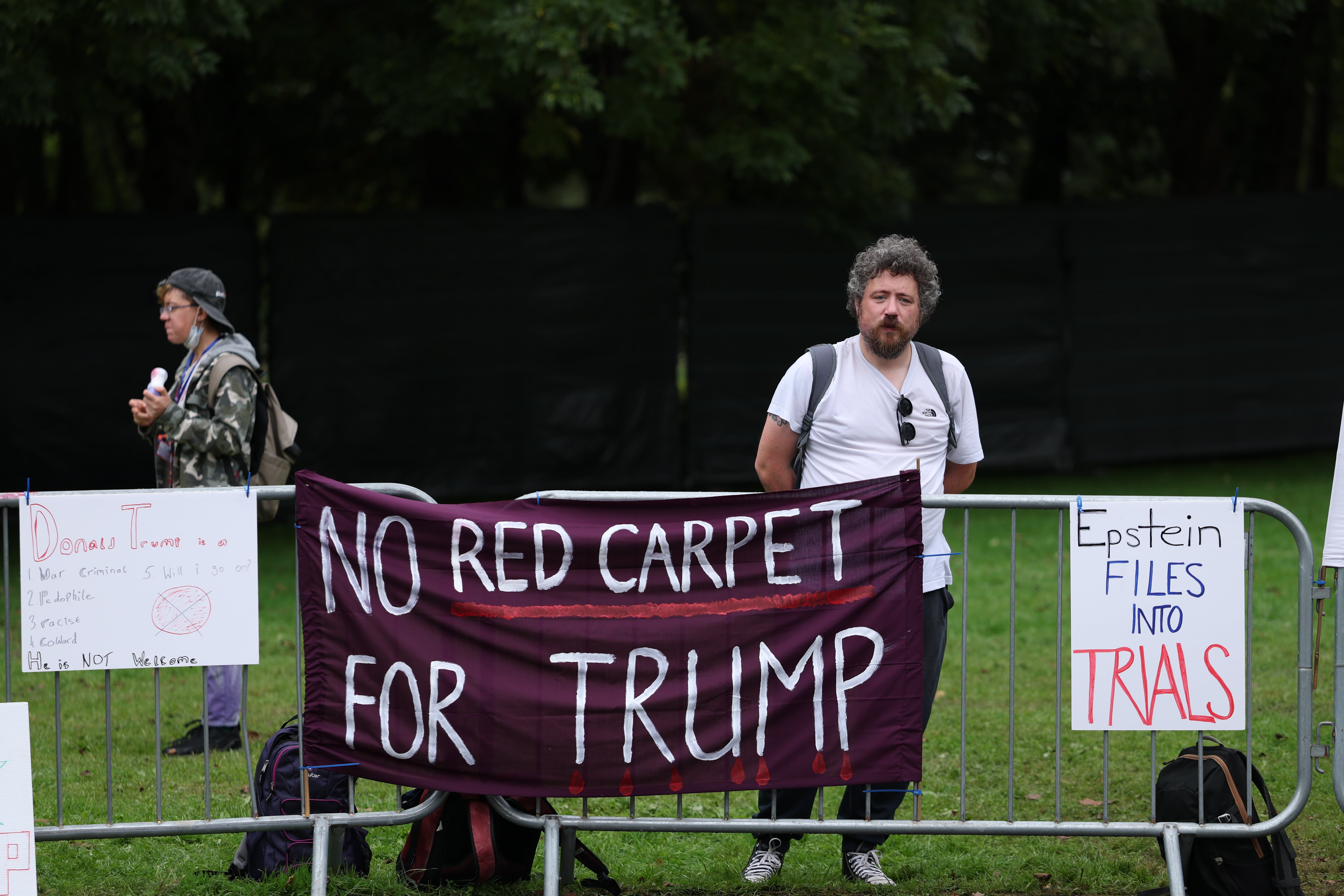 Protesters outside Shannon Airport, Co Clare, where US President Donald Trump will depart from at the end of his trip to the Republic of Ireland