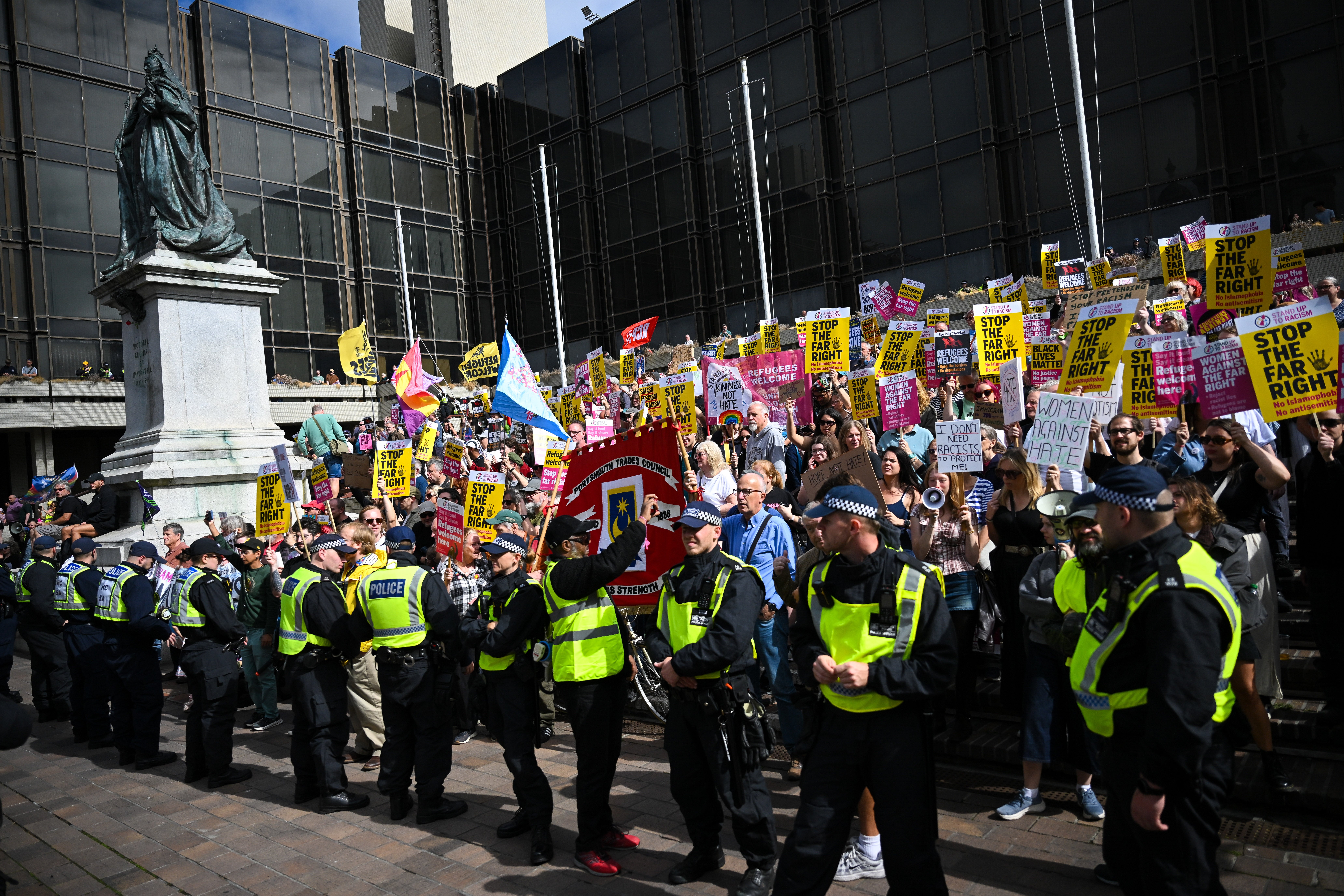 Anti-racism demonstrators staged a counter-protest in Portsmouth on Saturday 12 September