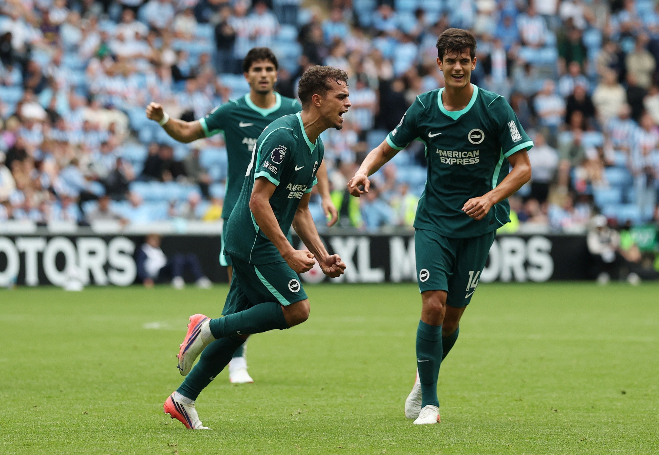 Brighton and Hove Albion's Yasin Ayari celebrates scoring their fifth goal