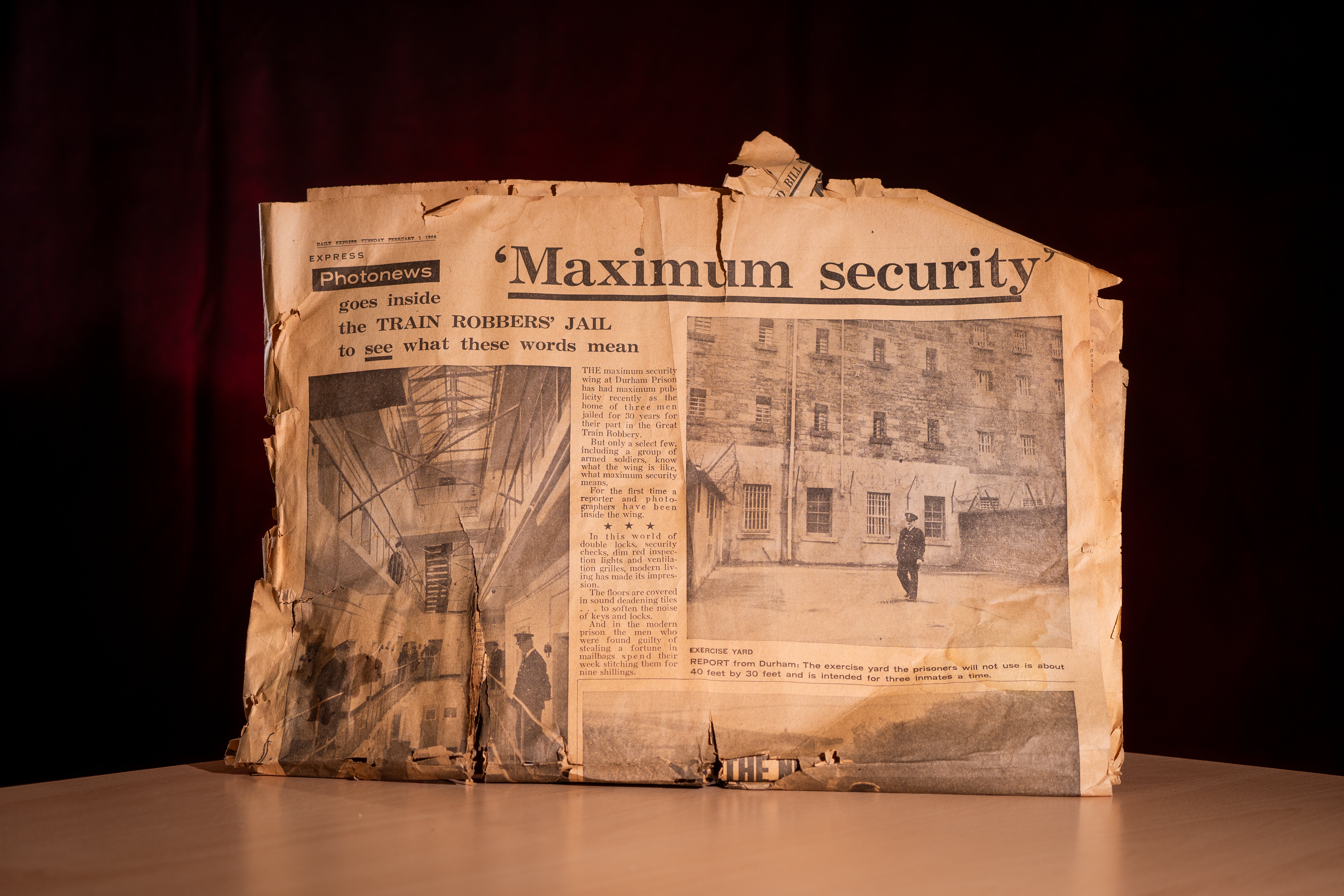 A copy of the Daily Express from Tuesday February 1st 1966 with a photo feature on the prison used to house the Great Train Robbery perpetrators