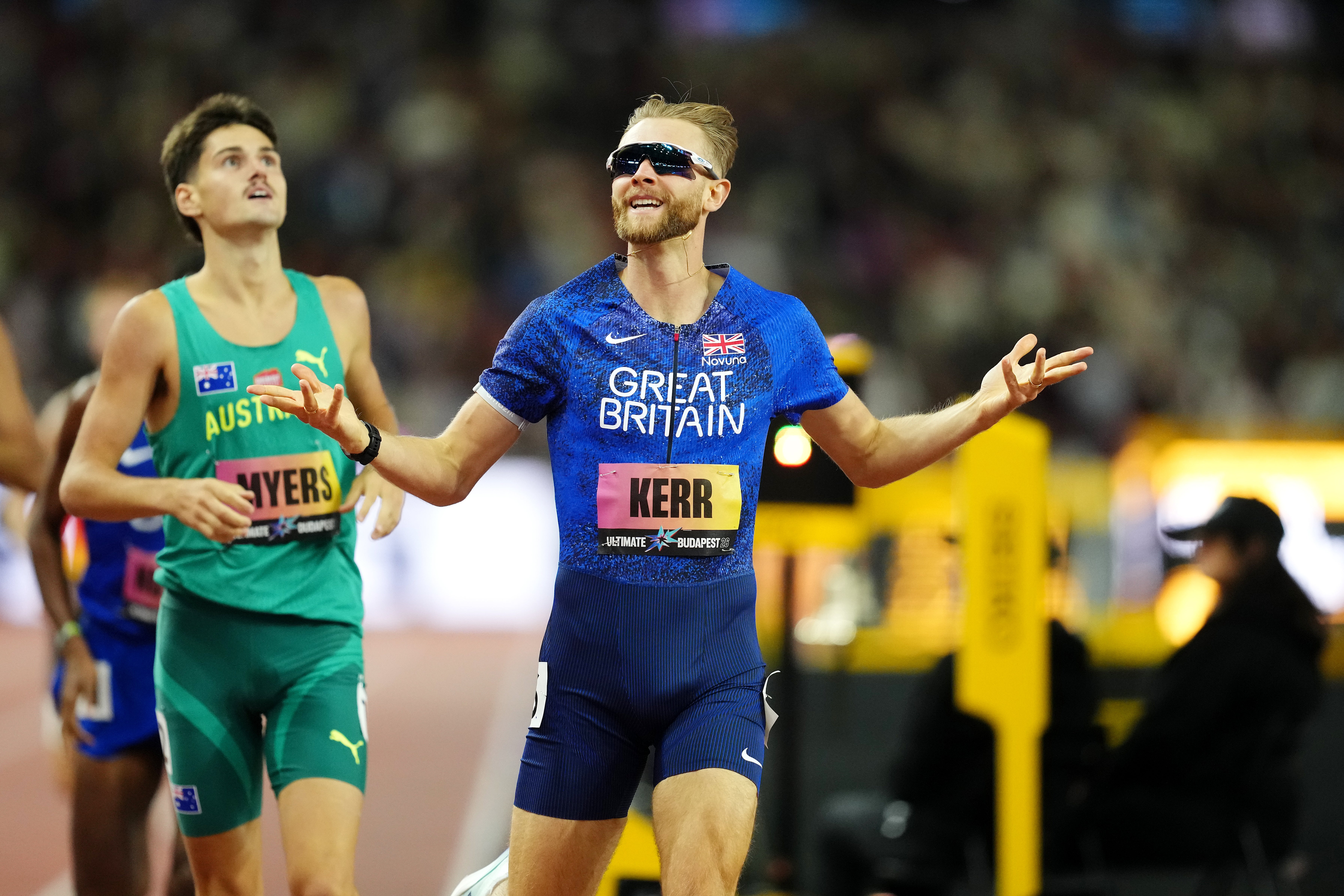 Josh Kerr celebrates after winning the men’s 1500m final (Martin Rickett/PA)
