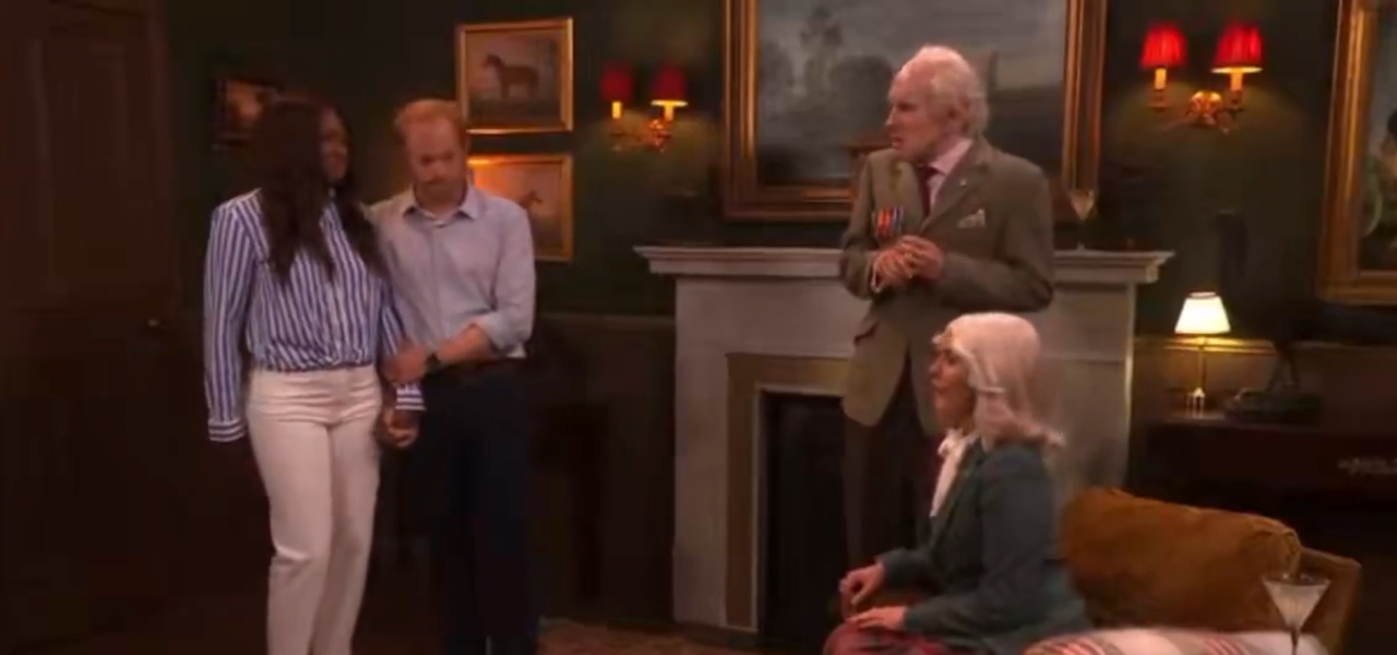 A screenshot from SNL UK's Harry and Meghan sketch