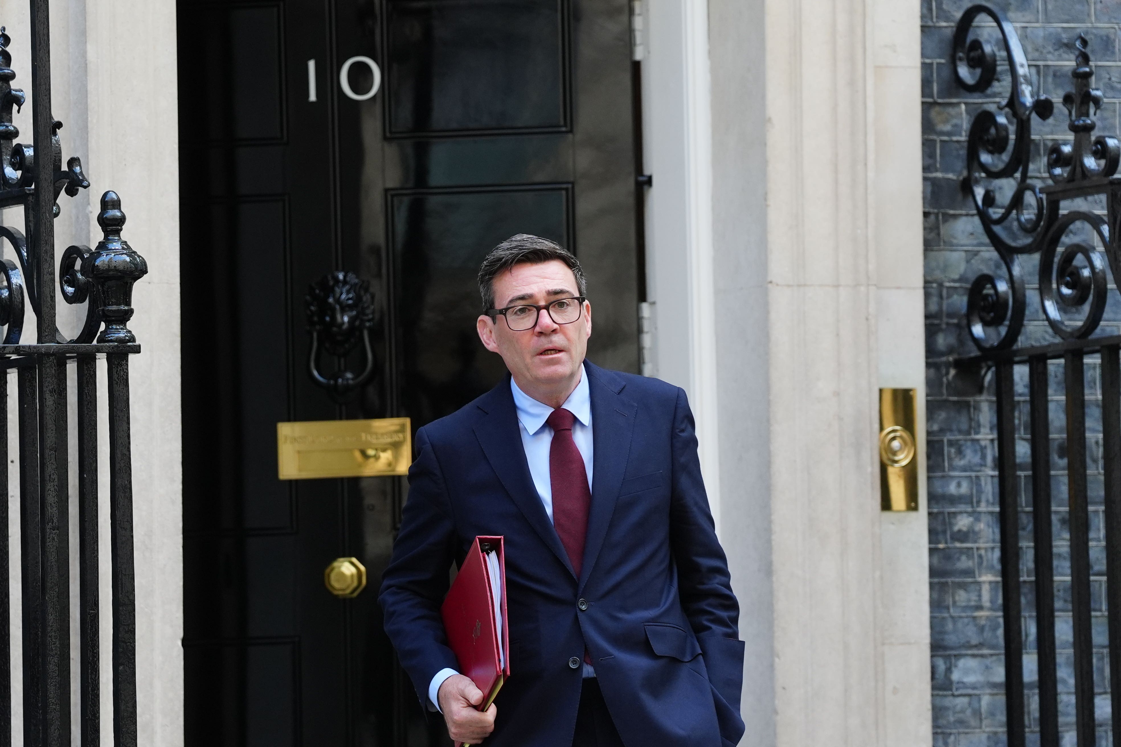 Prime Minister Andy Burnham departs 10 Downing Street, London
