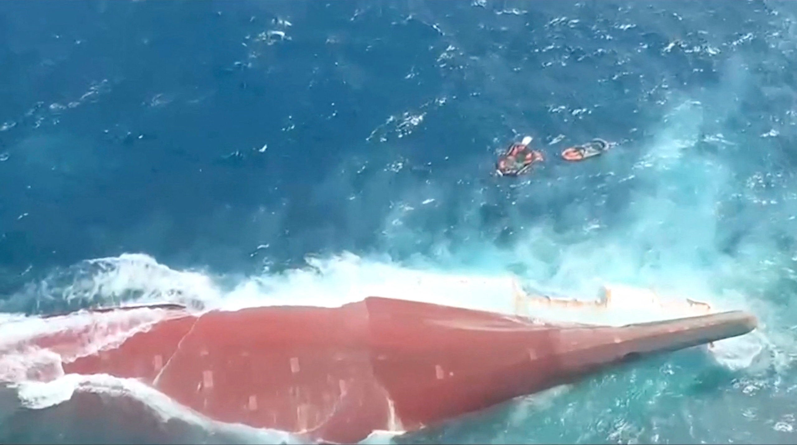 An aerial view of the Virgo Transport 8 passenger ship that capsized in Indonesia's Java sea, 13 September 2026