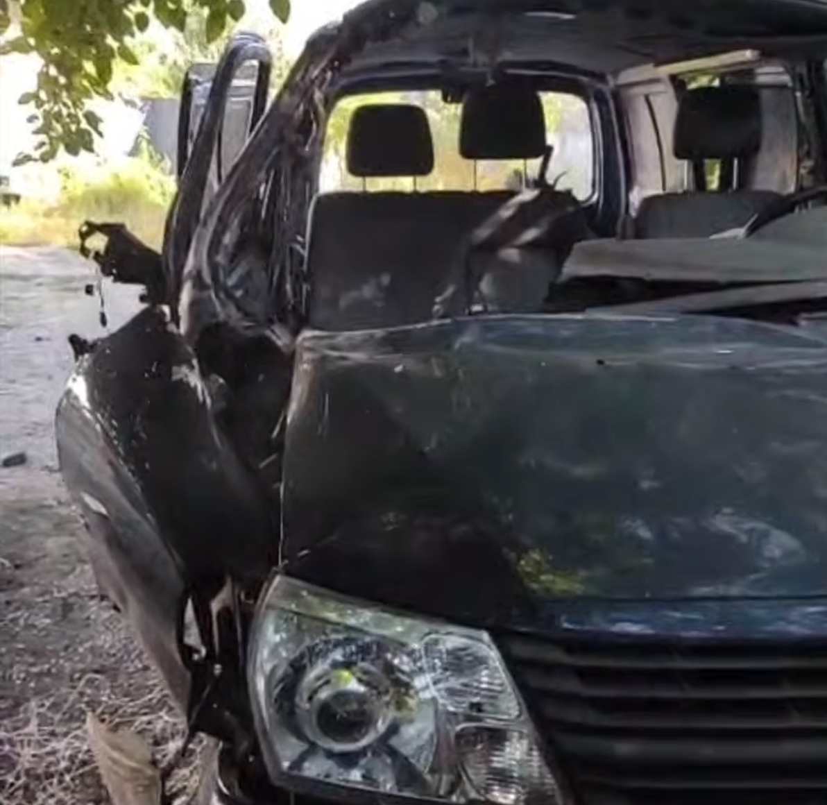 The car being used by Ruslan Harbor and French volunteer Florian was damaged in the drone strike, with both requiring surgery