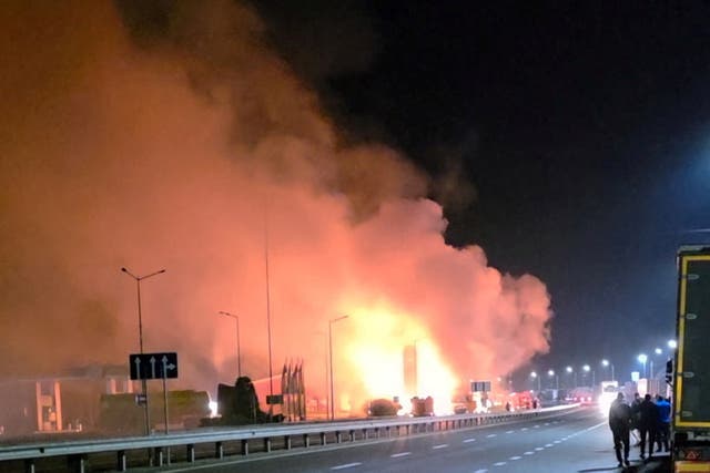 The aftermath of the strike that hit a train near the Polish-Ukrainian border