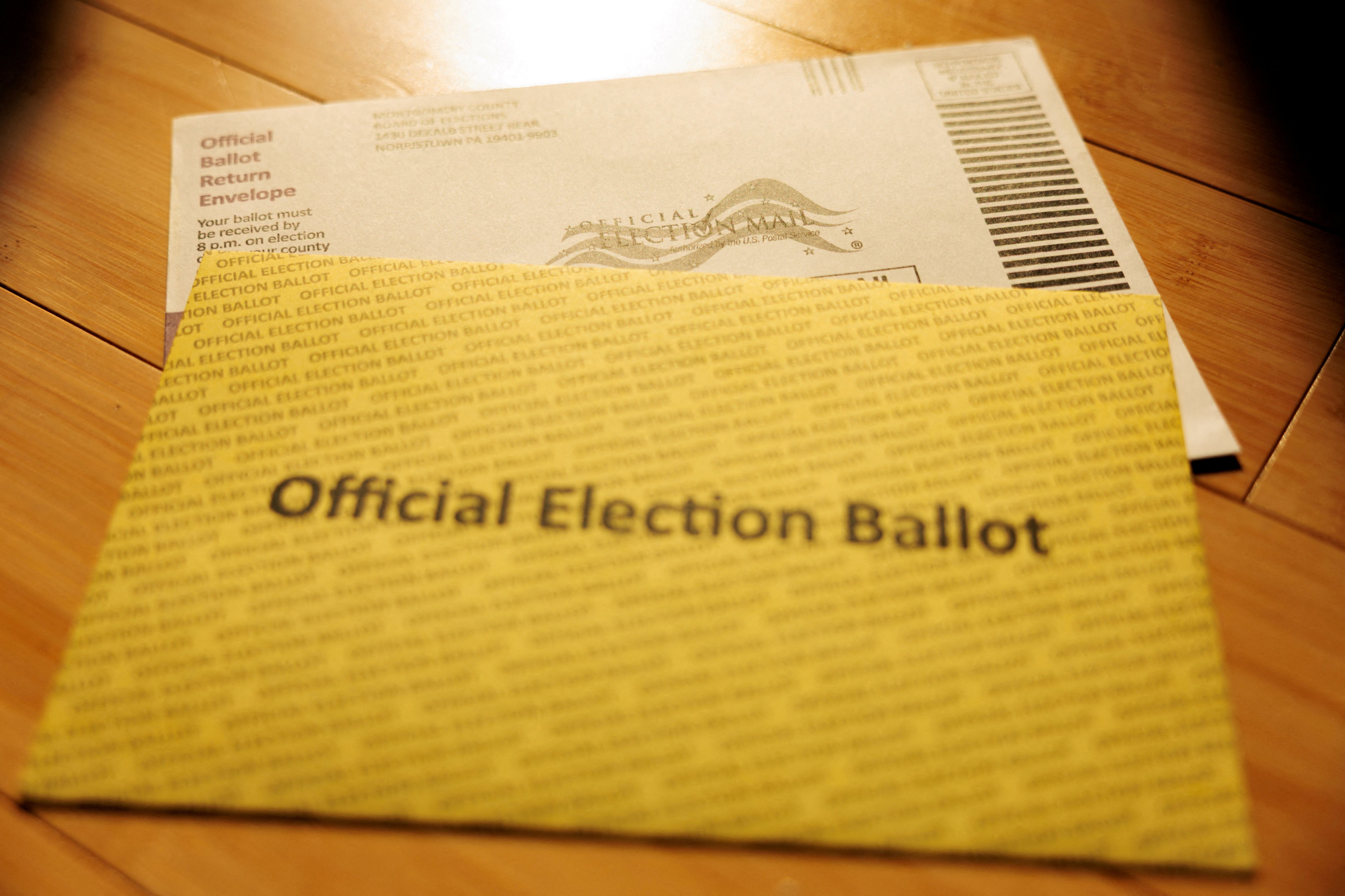 A mail-in ballot, during the Pennsylvania primary election, is displayed