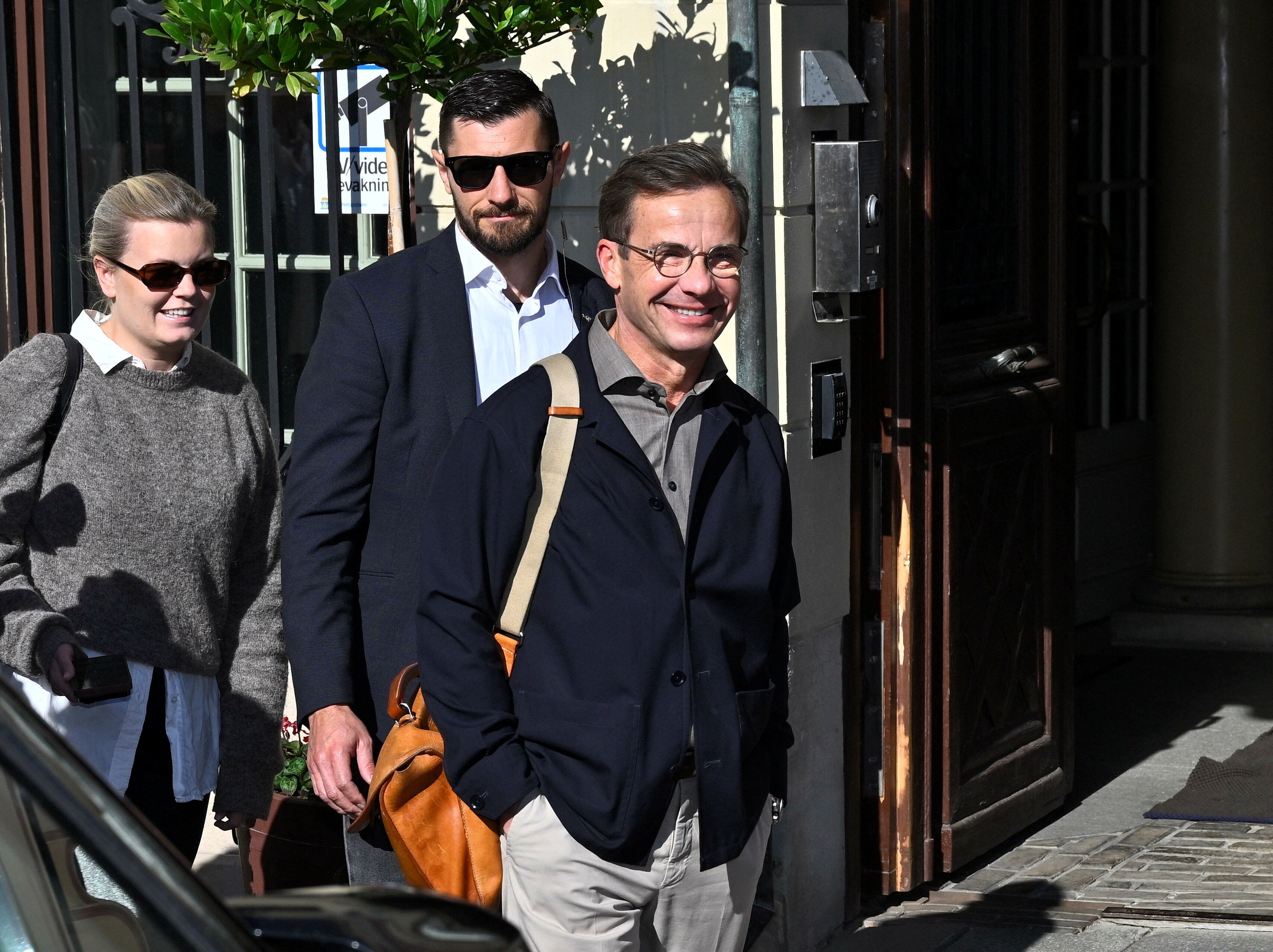 Swedish Prime Minister Ulf Kristersson (Moderate Party) leaves the official residence, Sager House, the day after Sweden's very close general election