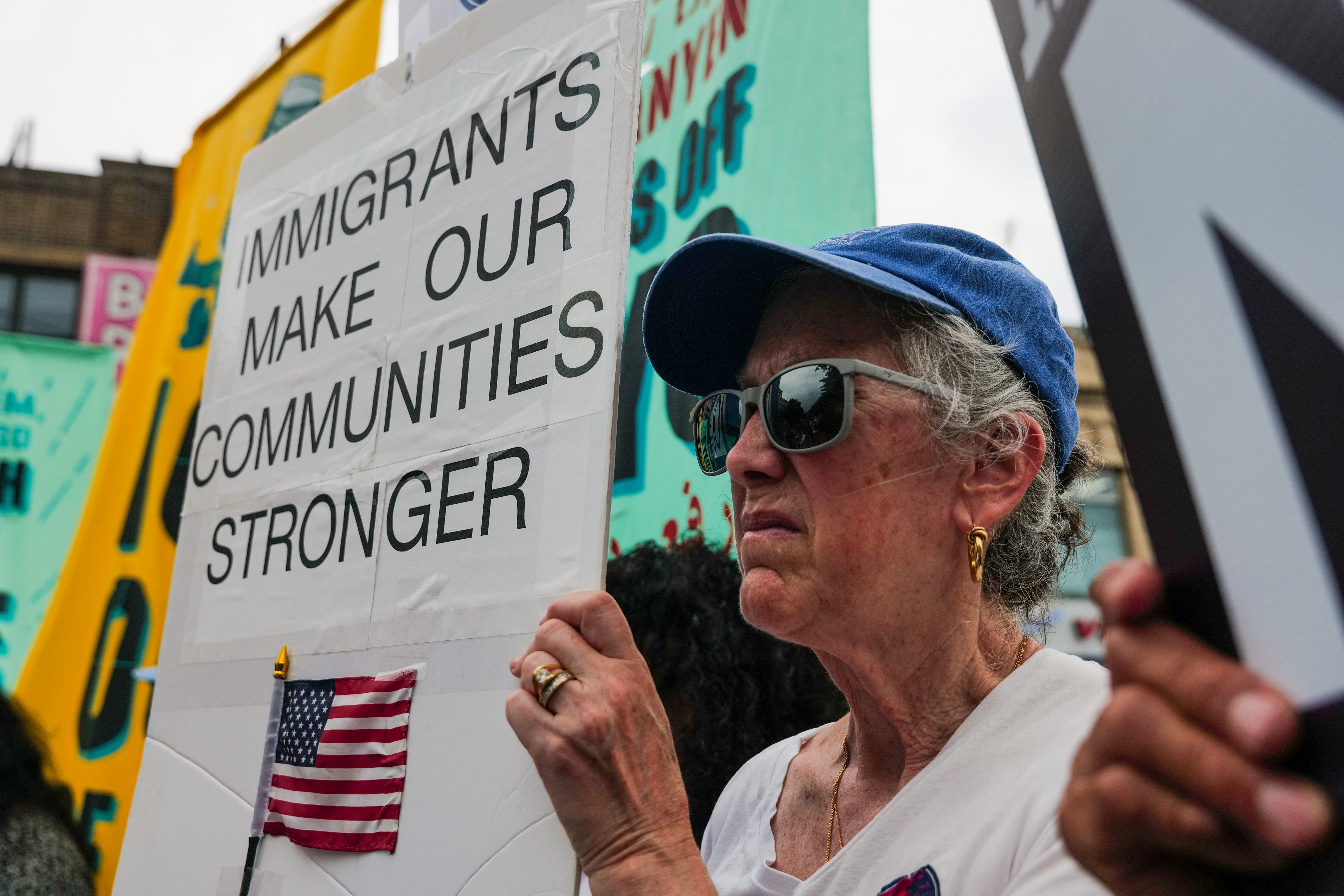 Students, activists and area politicians gather in Corona, Queens, a neighborhood with a significant immigrant population, to denounce the presence of Immigration and Customs Enforcement (ICE) agents