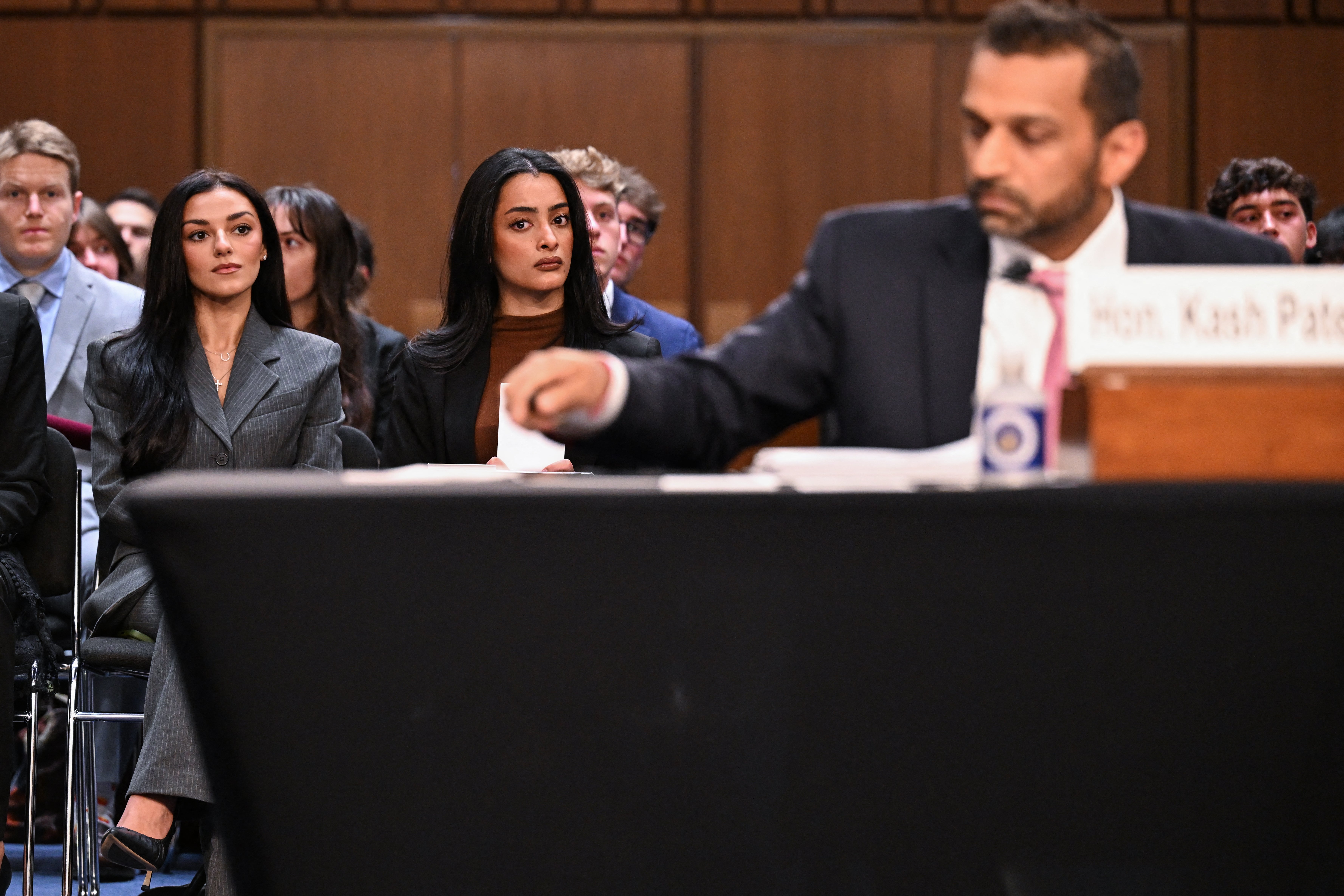 Patel’s girlfriend, Alexis Wilkins, sat behind the FBI director at his hearing, where he faced questions about their alleged use of government resources for personal trips (AFP/Getty)