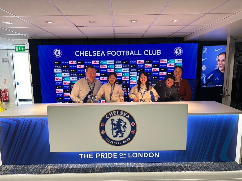 Lares and his family pictured at Chelsea FC (Courtesy of Adriel Lares)