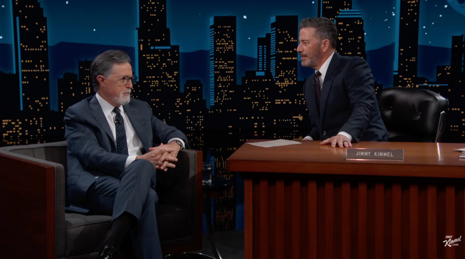 Stephen Colbert visited Jimmy Kimmel on his late night show (Jimmy Kimmel Live/ABC)