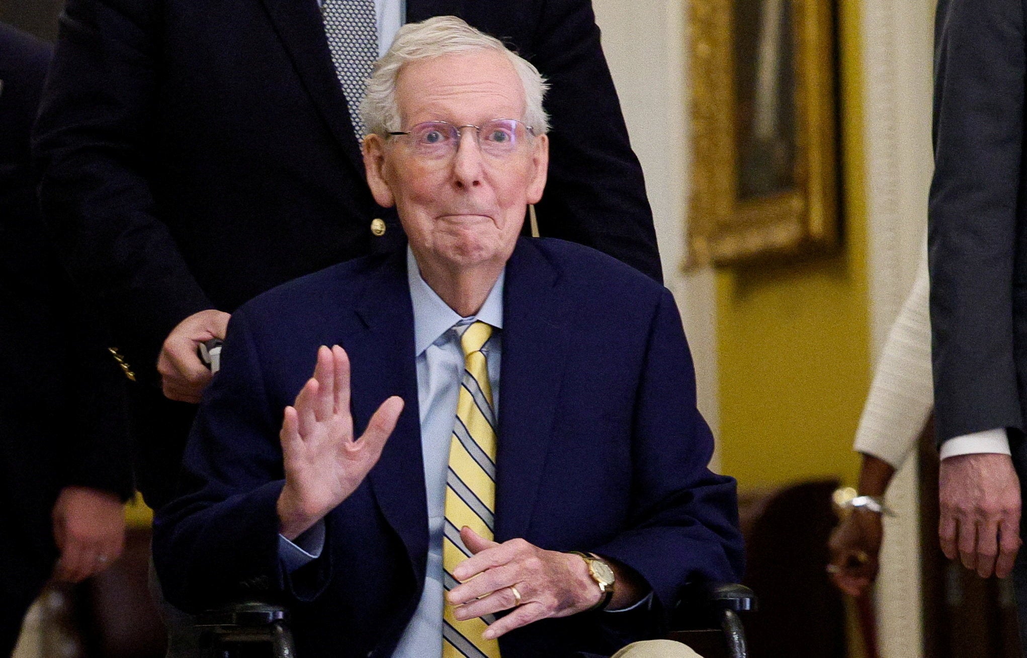 McConnell briefly spoke to reporters on Monday upon his return to the Senate, but video of the conversation was not permitted