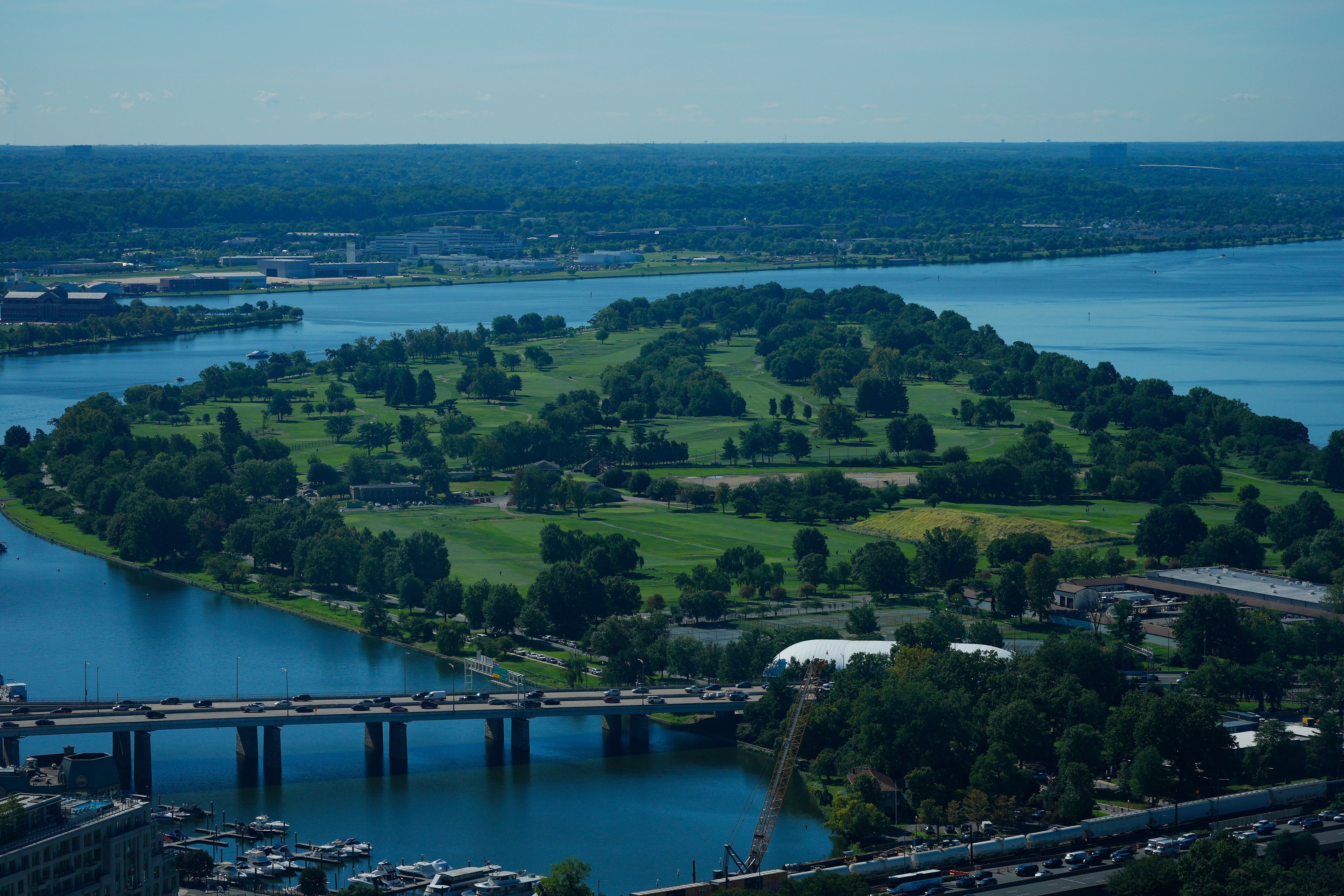 The East Potomac Park Golf Course is seen from the Washington Monument
