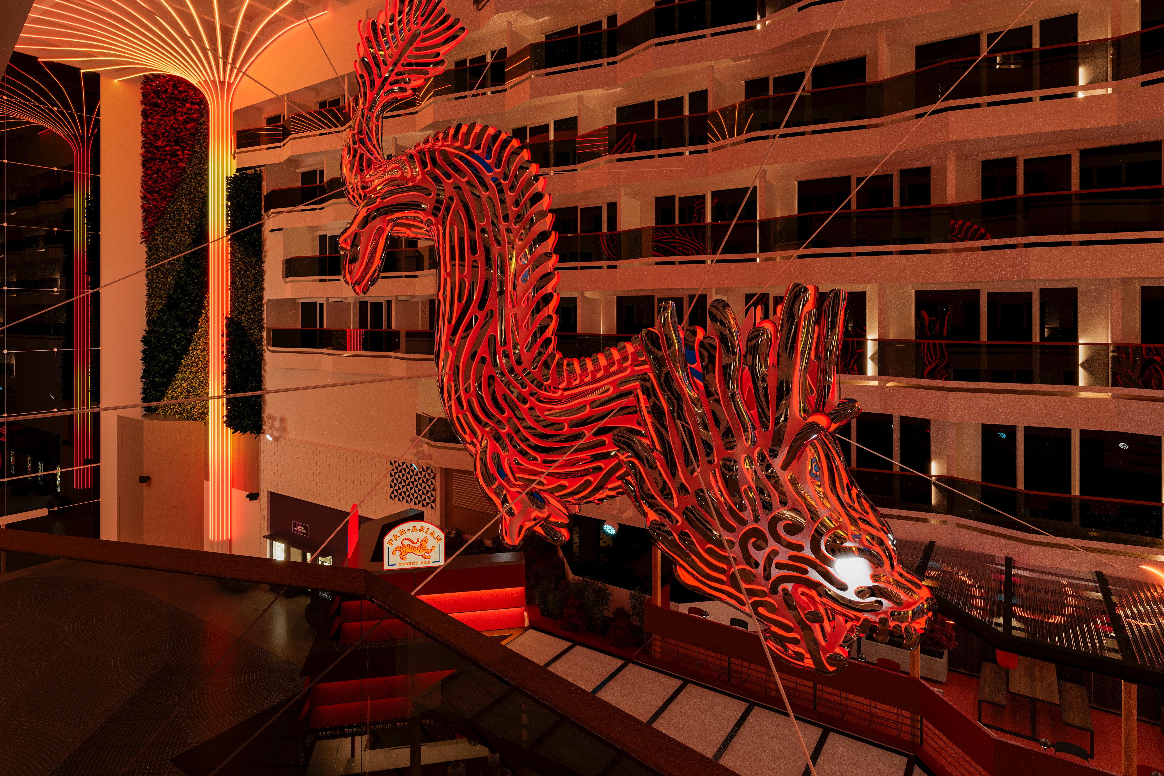 A giant dragon sculpture will overlook the ship's World Promenade deck (MSC Cruises)